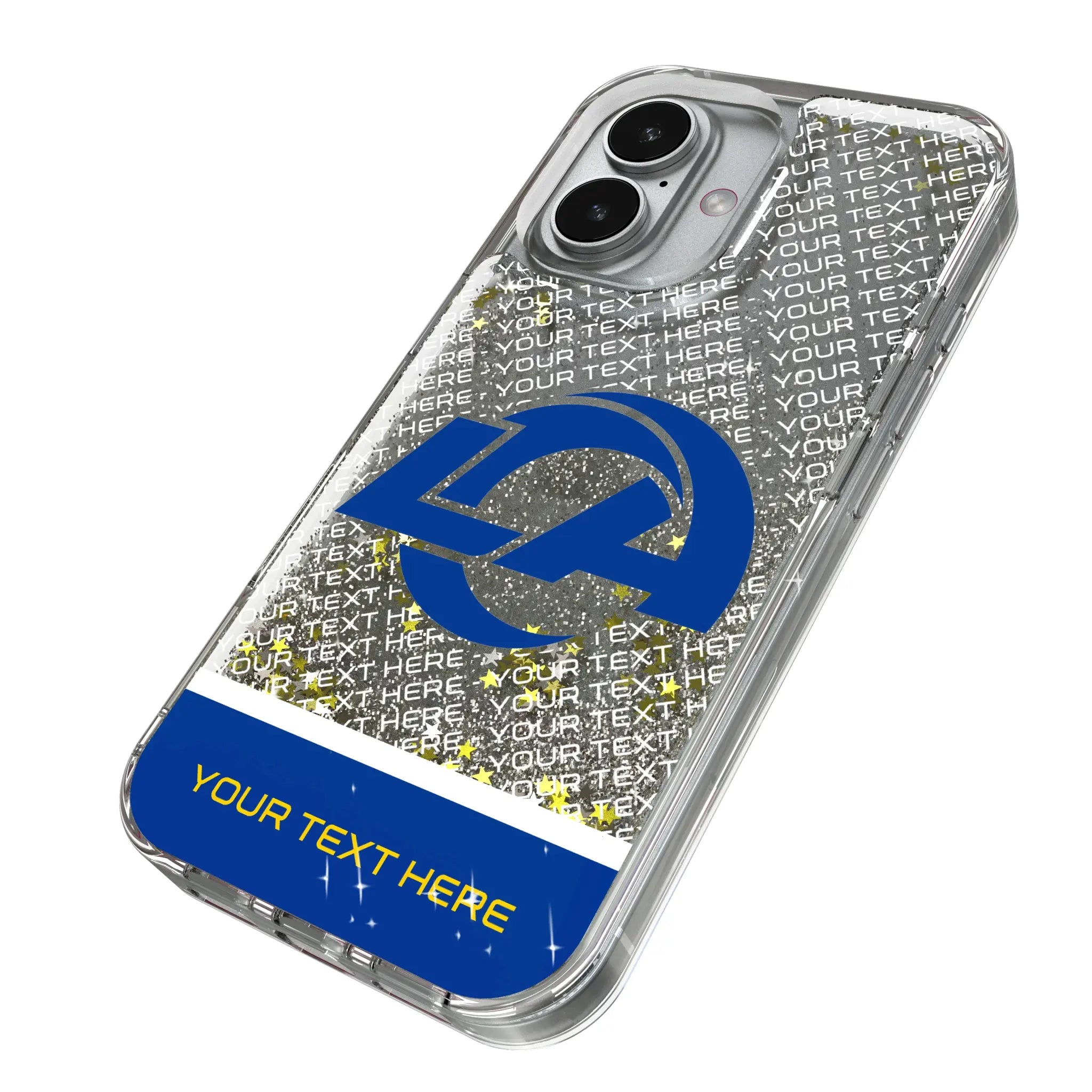 Los Angeles Rams Personalized EndZone Plus iPhone Glitter Phone Case for Apple iPhone - Isometric View