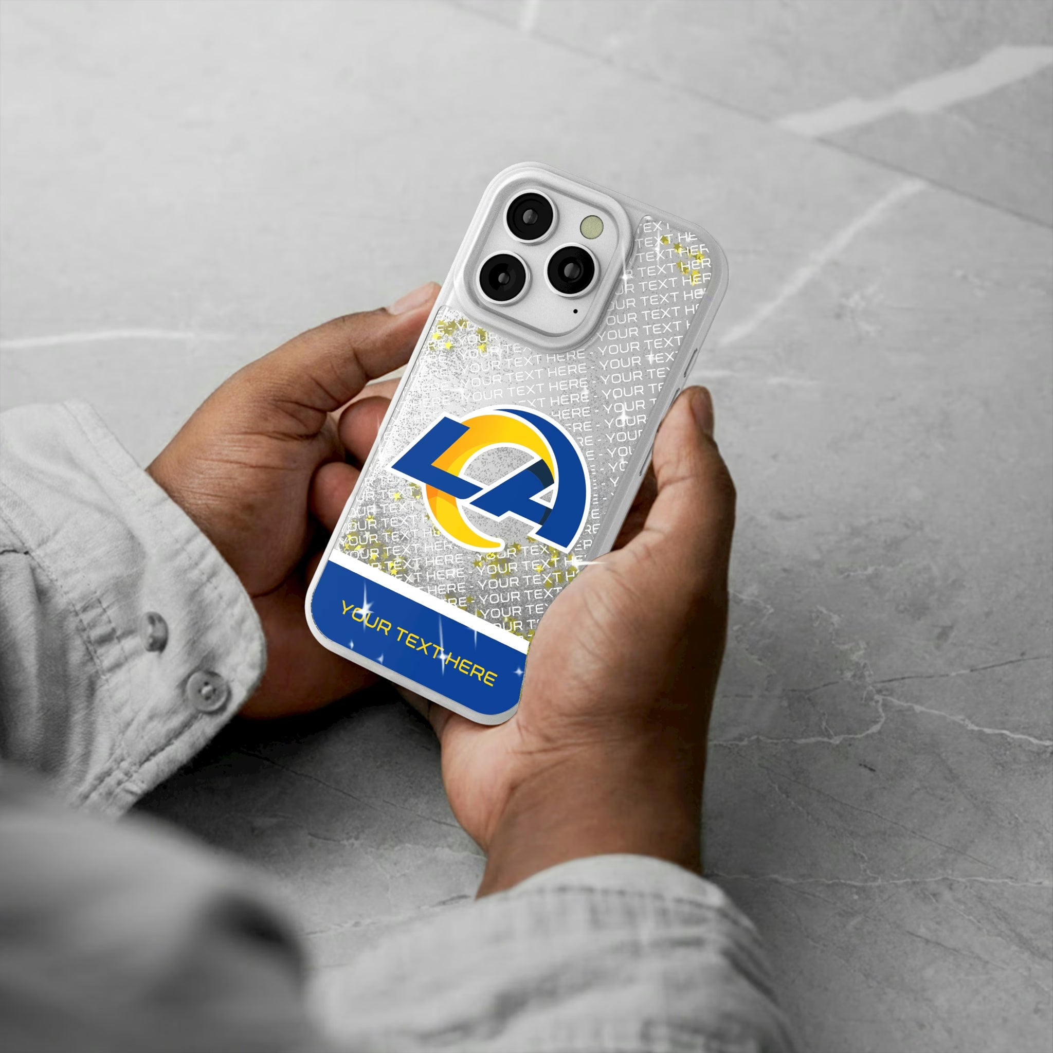 Los Angeles Rams Personalized EndZone Plus iPhone Glitter Phone Case for Apple iPhone - Lifestyle#Device_iPhone 16 Pro