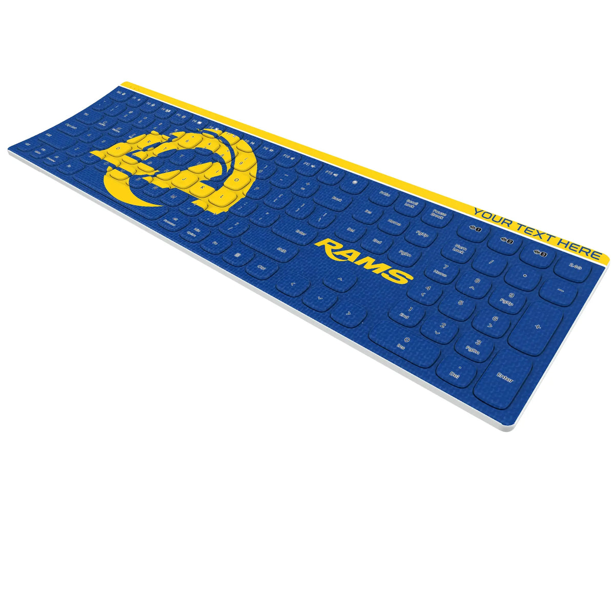 Los Angeles Rams Personalized Endzone Solid KKB605 Curved Wireless Keyboard - Isometric View