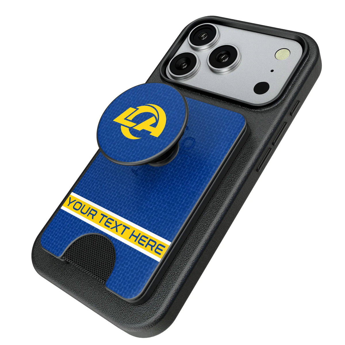 Los Angeles Rams Personalized Endzone Solid Popsockets Wallet Magnetic - Isometric View