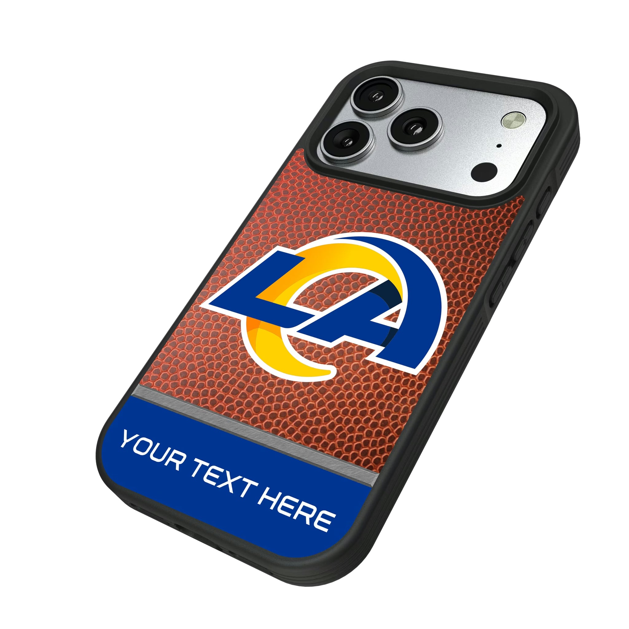Los Angeles Rams Personalized Football iPhone Bump Phone Case for Apple iPhone - Isometric View#Device_iPhone 17 Pro