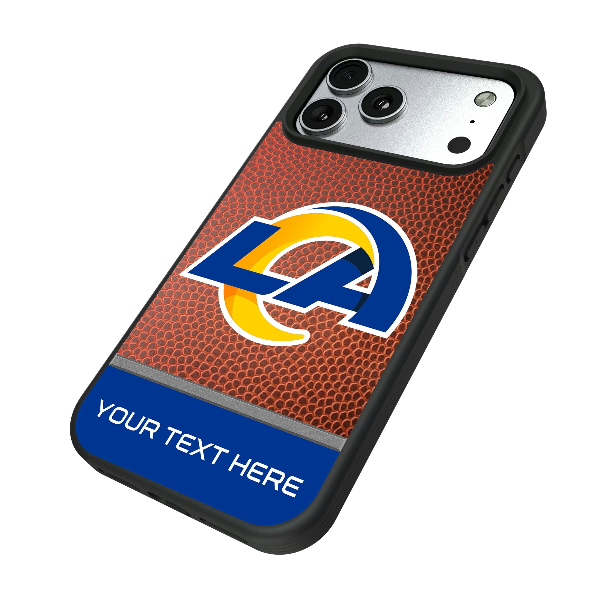 Los Angeles Rams Personalized Football iPhone Bump Phone Case for Apple iPhone - Isometric View#Device_iPhone 17 Pro Max