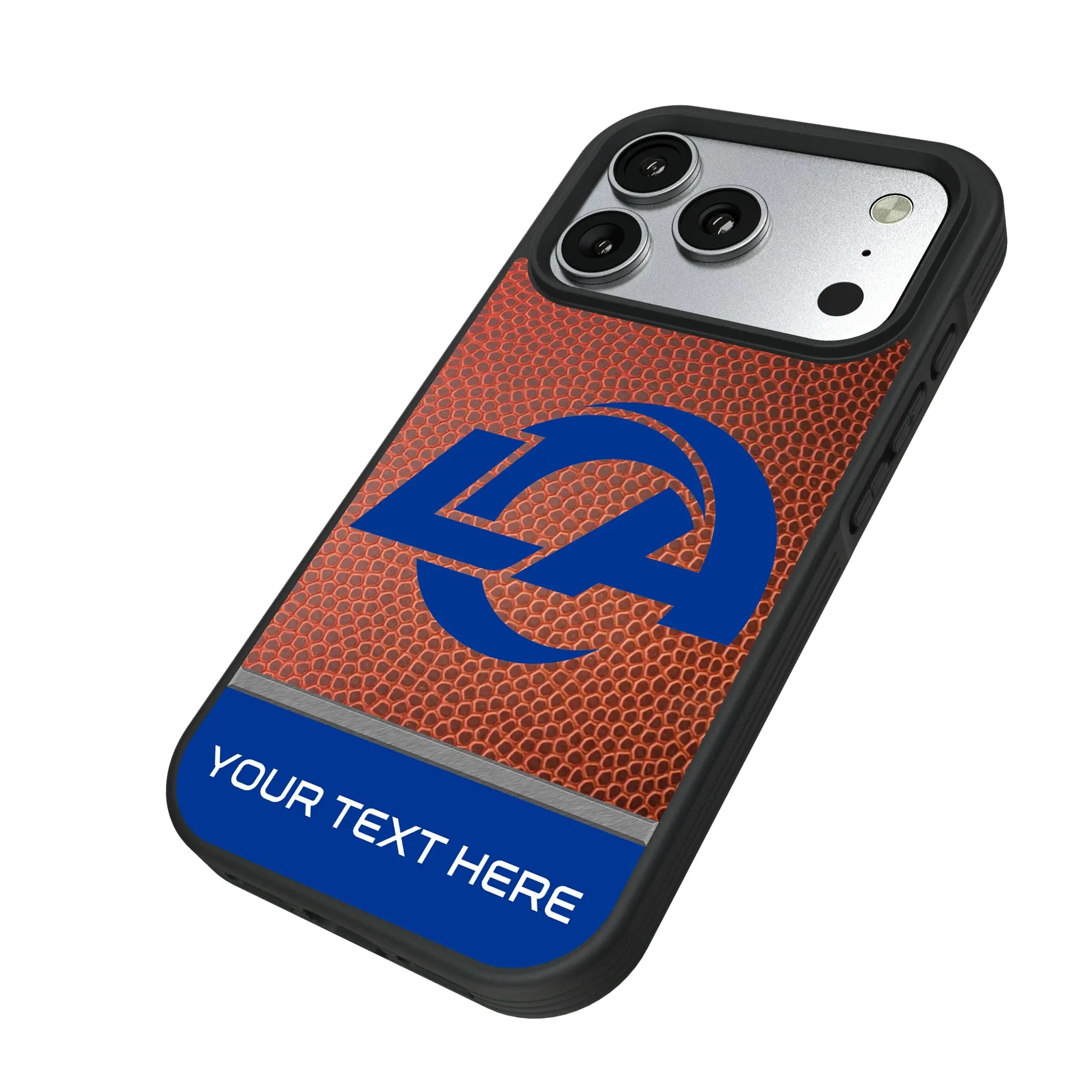 Los Angeles Rams Personalized Football iPhone Bump Phone Case for Apple iPhone - Isometric View#Device_iPhone 17 Pro