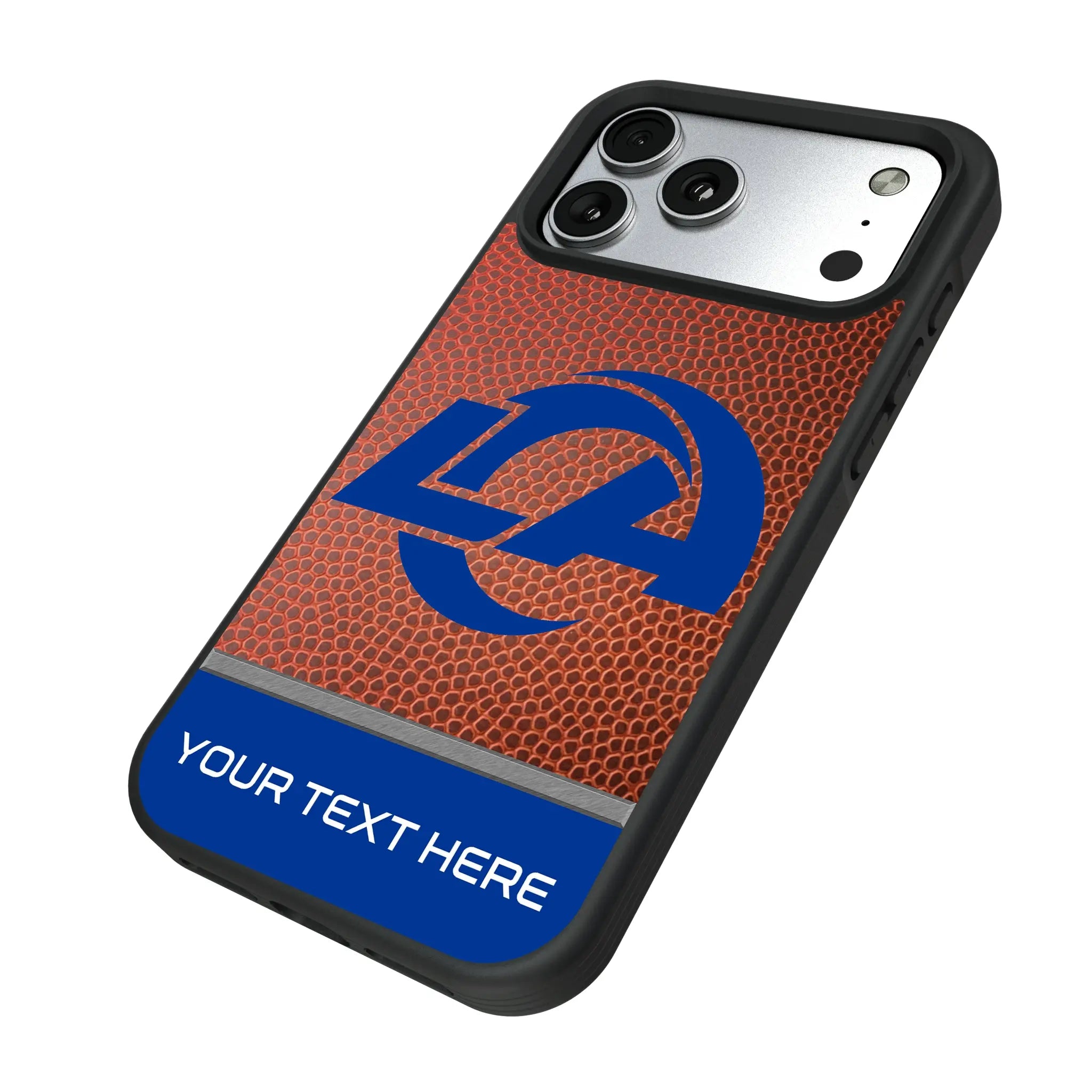 Los Angeles Rams Personalized Football iPhone Bump Phone Case for Apple iPhone - Isometric View#Device_iPhone 17 Pro Max