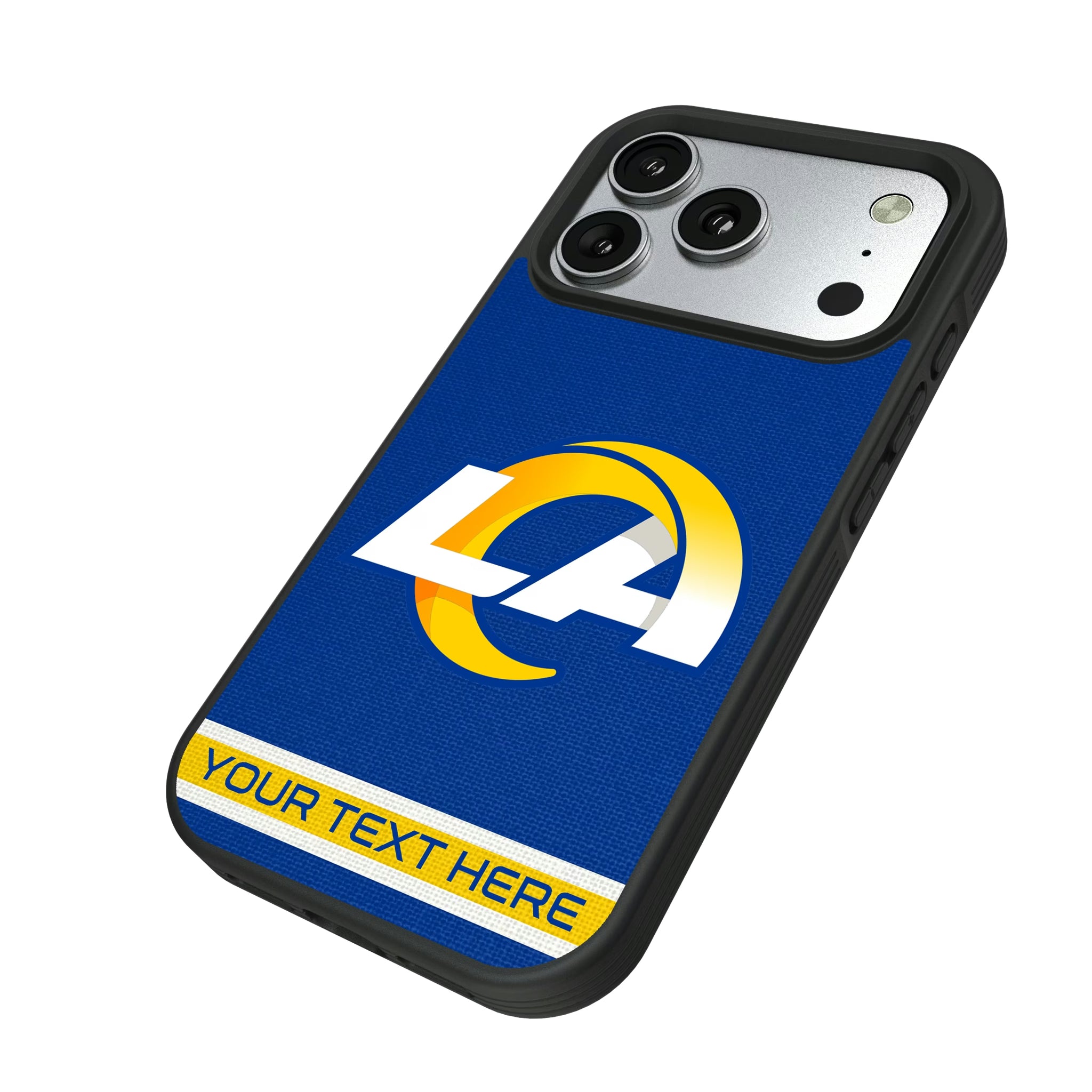 Los Angeles Rams Personalized Stripe iPhone Bump Phone Case for Apple iPhone - Isometric View#Device_iPhone 17 Pro