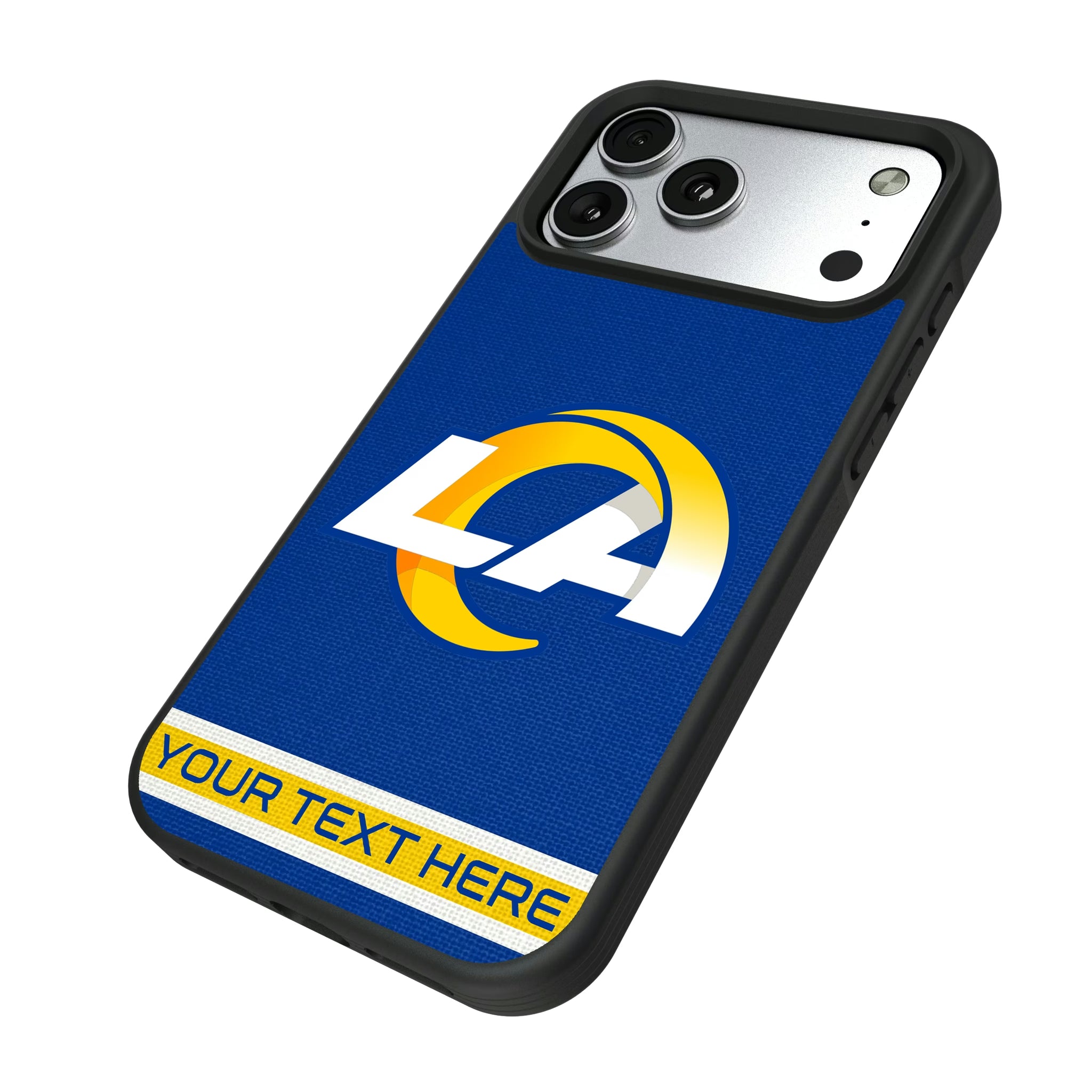 Los Angeles Rams Personalized Stripe iPhone Bump Phone Case for Apple iPhone - Isometric View#Device_iPhone 17 Pro Max