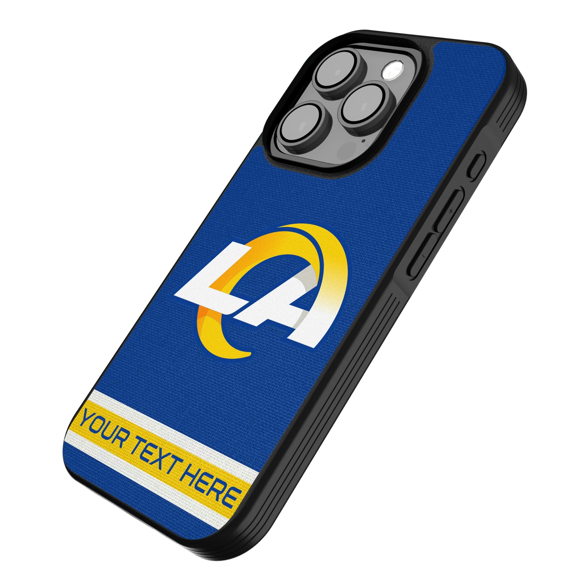 Los Angeles Rams Personalized Stripe iPhone Bump Phone Case for Apple iPhone - Isometric View