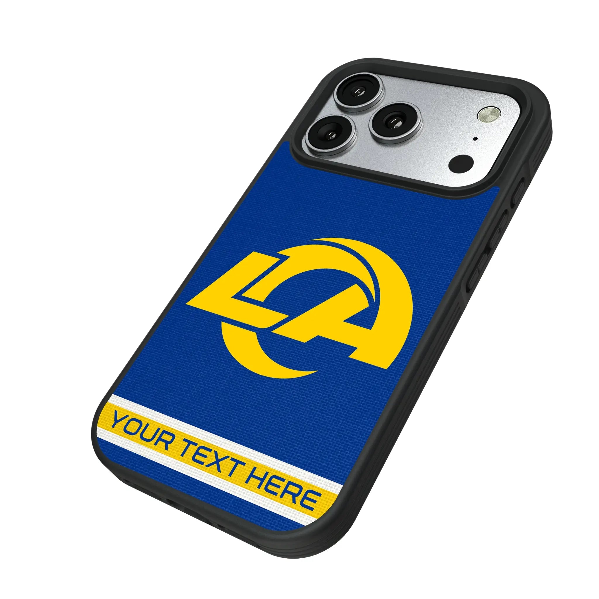 Los Angeles Rams Personalized Stripe iPhone Bump Phone Case for Apple iPhone - Isometric View#Device_iPhone 17 Pro
