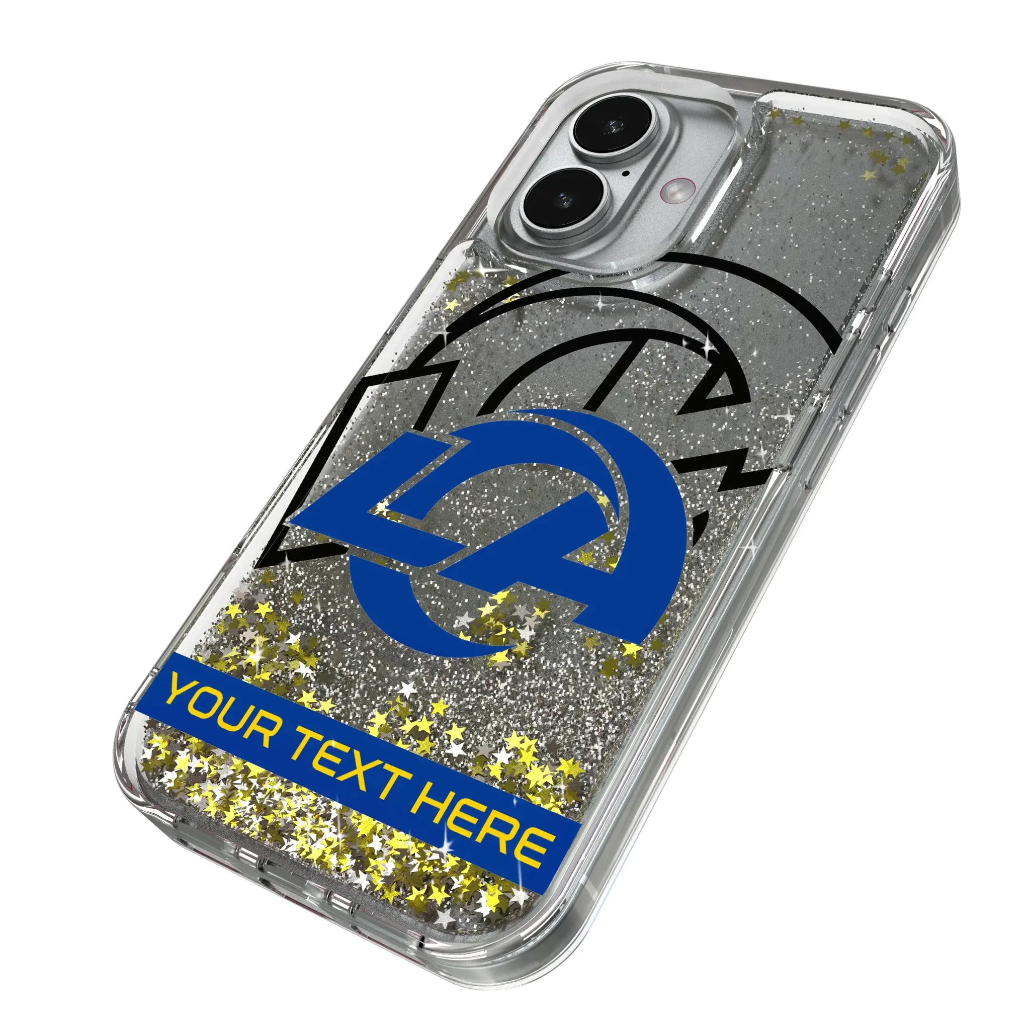 Los Angeles Rams Personalized Tilt iPhone Glitter Phone Case for Apple iPhone - Isometric View