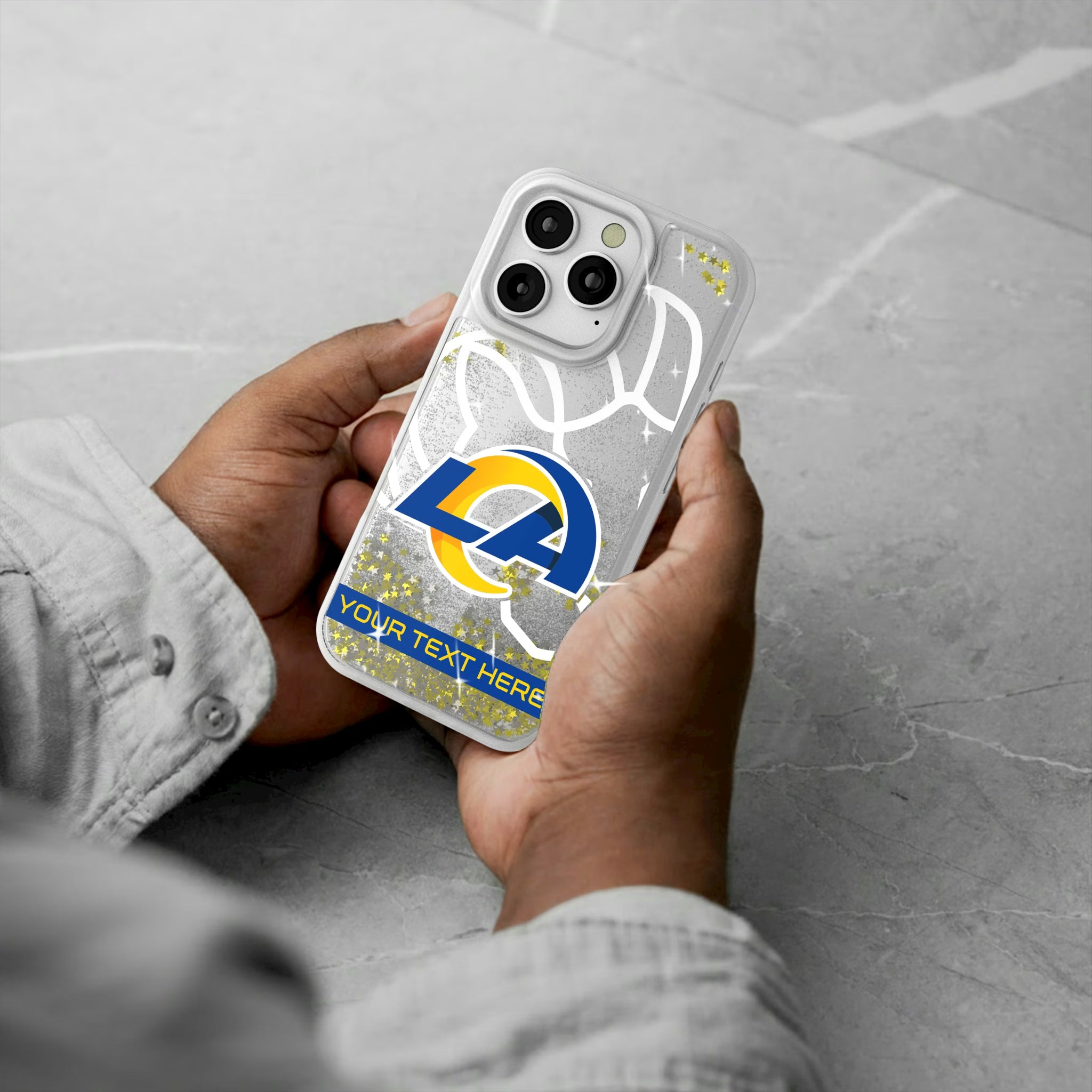 Los Angeles Rams Personalized Tilt iPhone Glitter Phone Case for Apple iPhone - Lifestyle#Device_iPhone 16 Pro