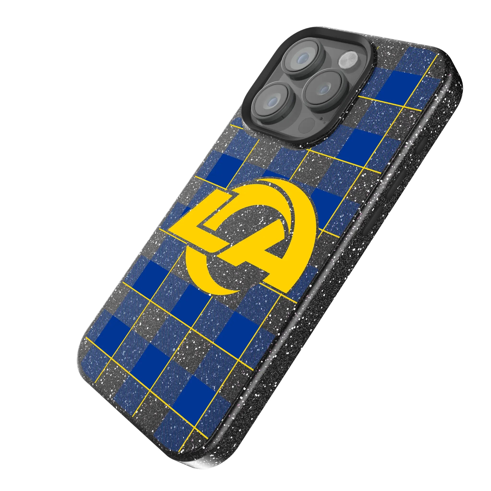 Los Angeles Rams Plaid iPhone Bling Phone Case for Apple iPhone - Isometric View