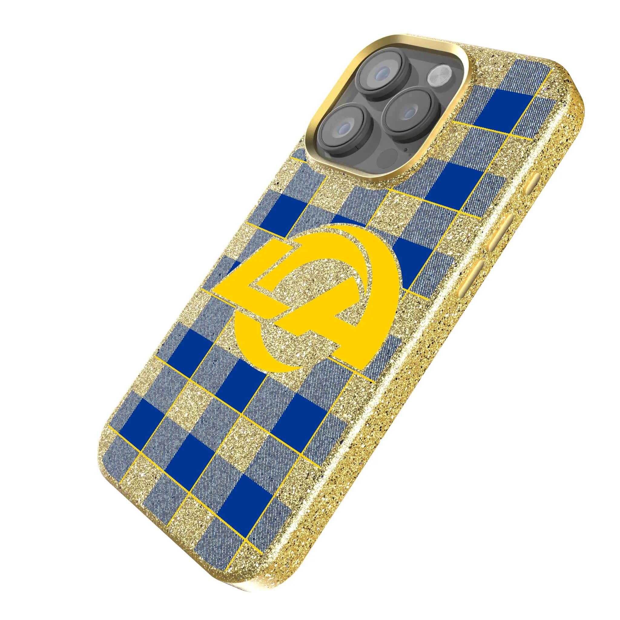 Los Angeles Rams Plaid iPhone Bling Phone Case for Apple iPhone - Isometric View