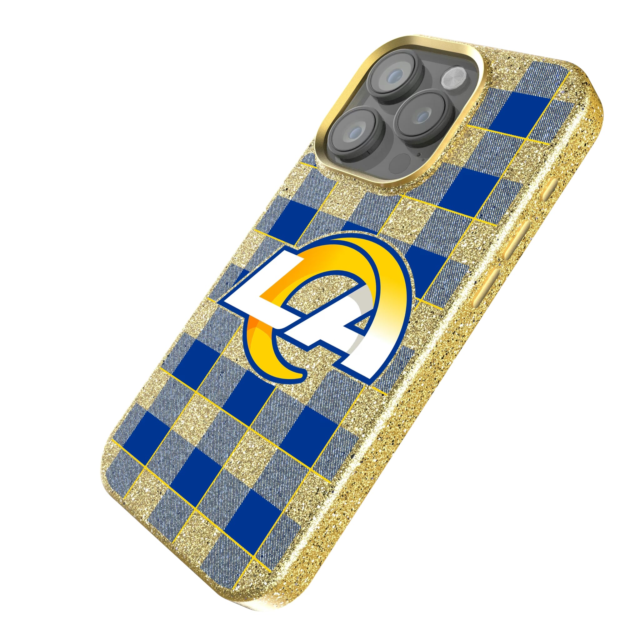 Los Angeles Rams Plaid iPhone Bling Phone Case for Apple iPhone - Isometric View