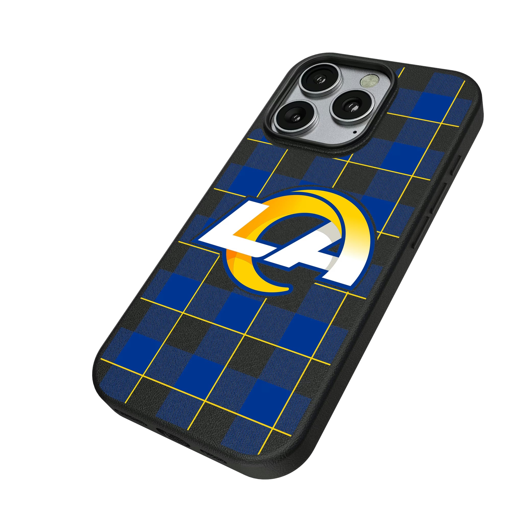 Los Angeles Rams Plaid iPhone MagSafe Compatible Phone Case for Apple iPhone - Isometric View