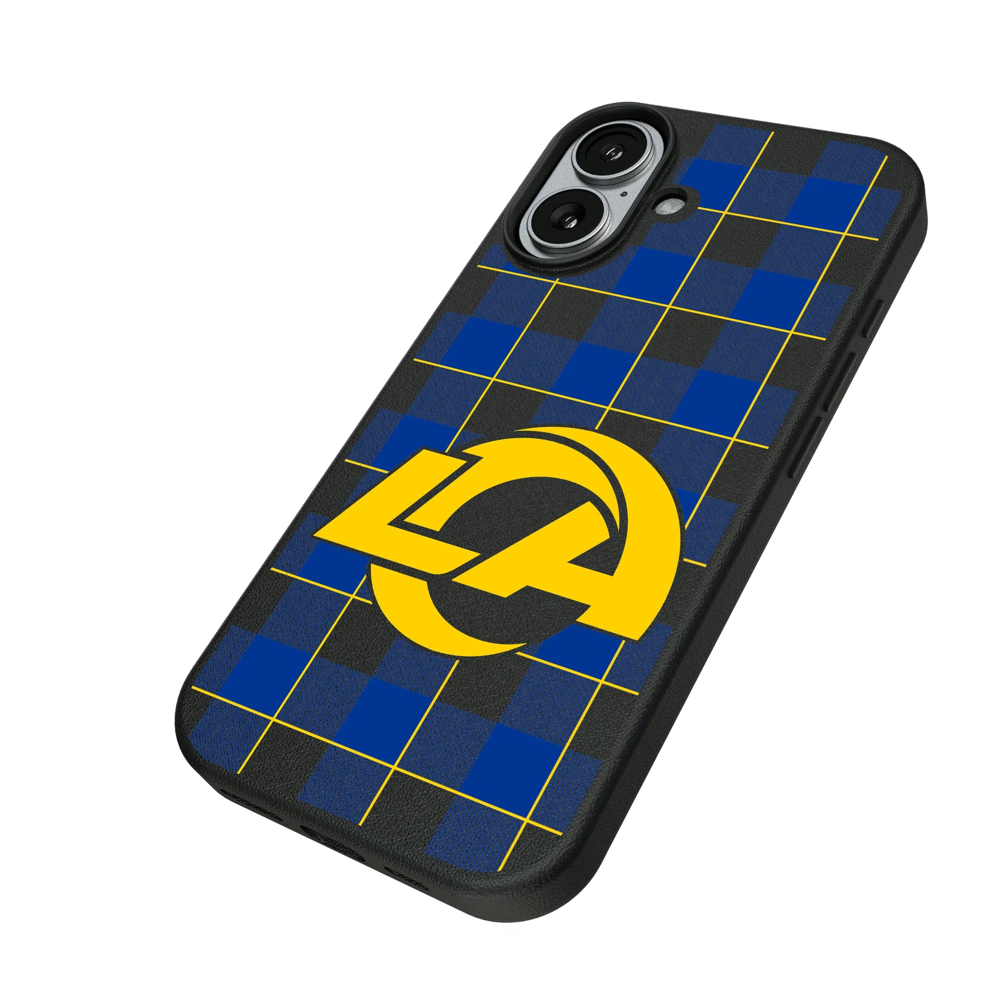Los Angeles Rams Plaid iPhone MagSafe Compatible Phone Case for Apple iPhone - Isometric View#Device_iPhone 17