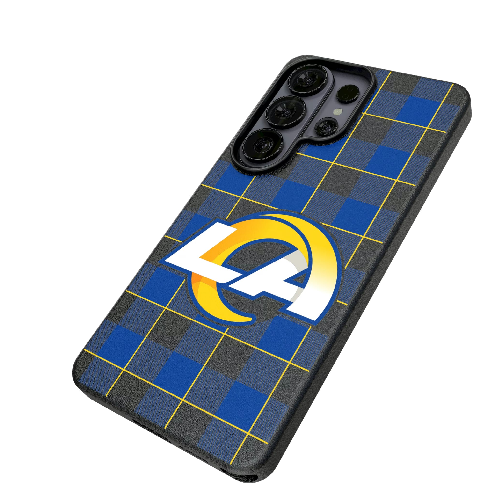 Los Angeles Rams Plaid Galaxy MagSafe Compatible Phone Case for Samsung Galaxy - Isometric View