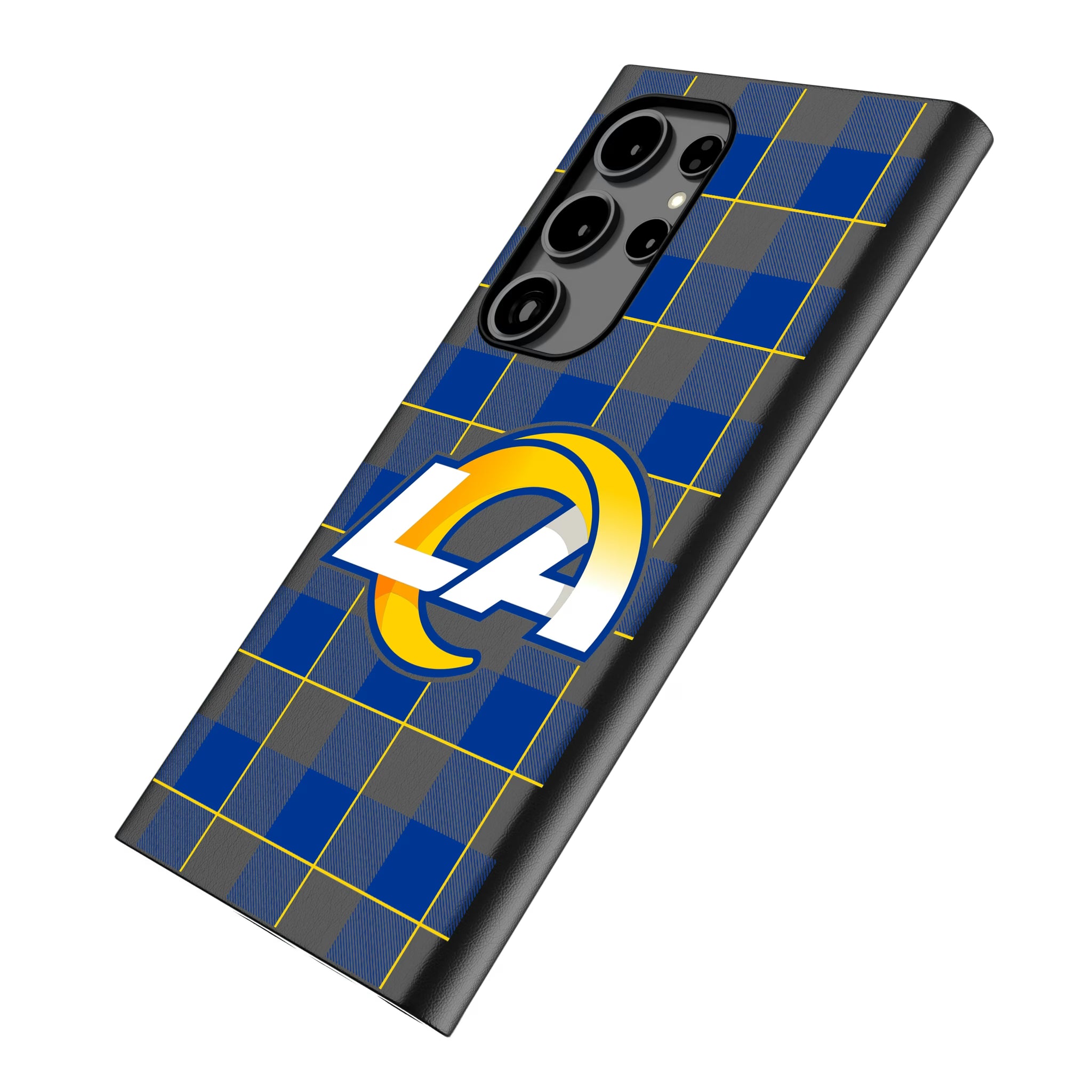 Los Angeles Rams Plaid Galaxy MagSafe Compatible Phone Case for Samsung Galaxy - Isometric View