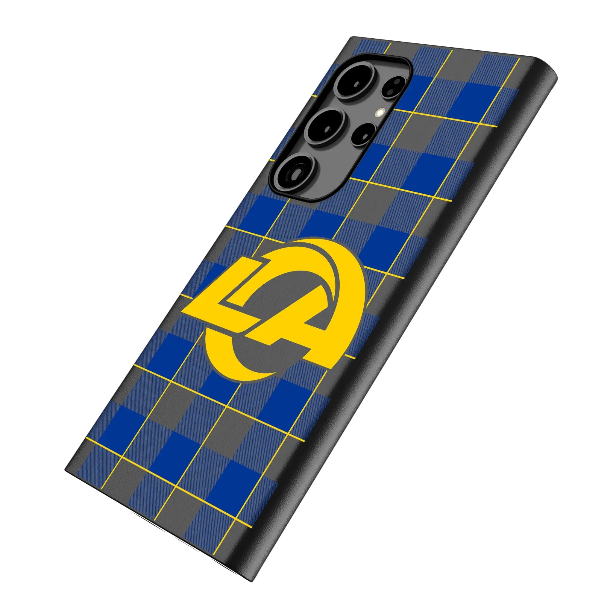 Los Angeles Rams Plaid Galaxy MagSafe Compatible Phone Case for Samsung Galaxy - Isometric View