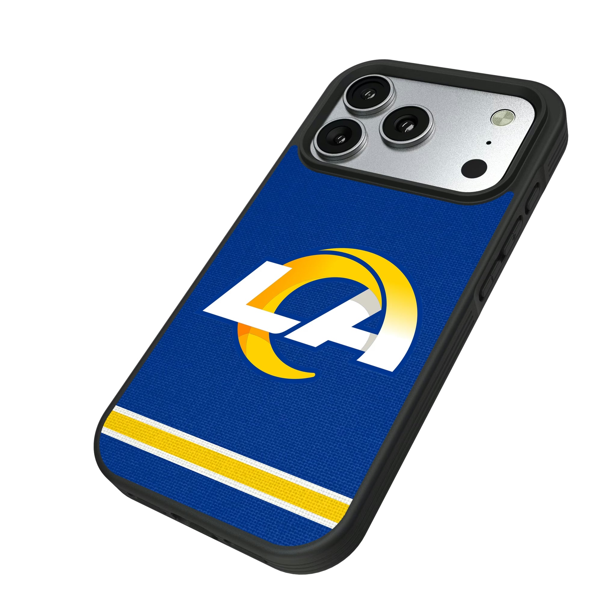 Los Angeles Rams Stripe iPhone Bump Phone Case for Apple iPhone - Isometric View#Device_iPhone 17 Pro