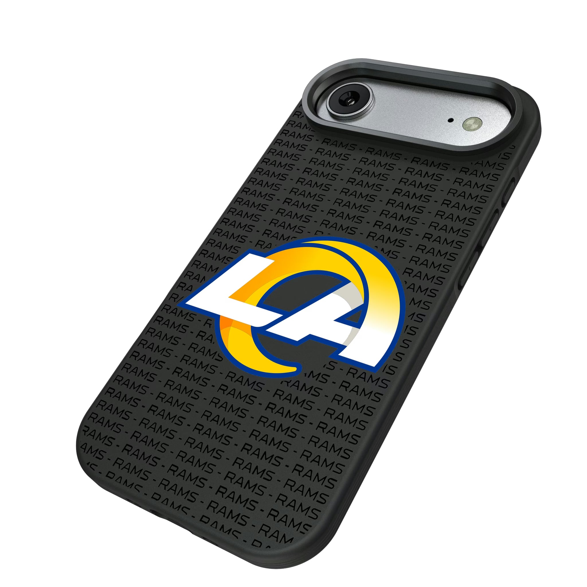 Los Angeles Rams Text Backdrop iPhone Bump Phone Case for Apple iPhone - Isometric View#Device_iPhone Air