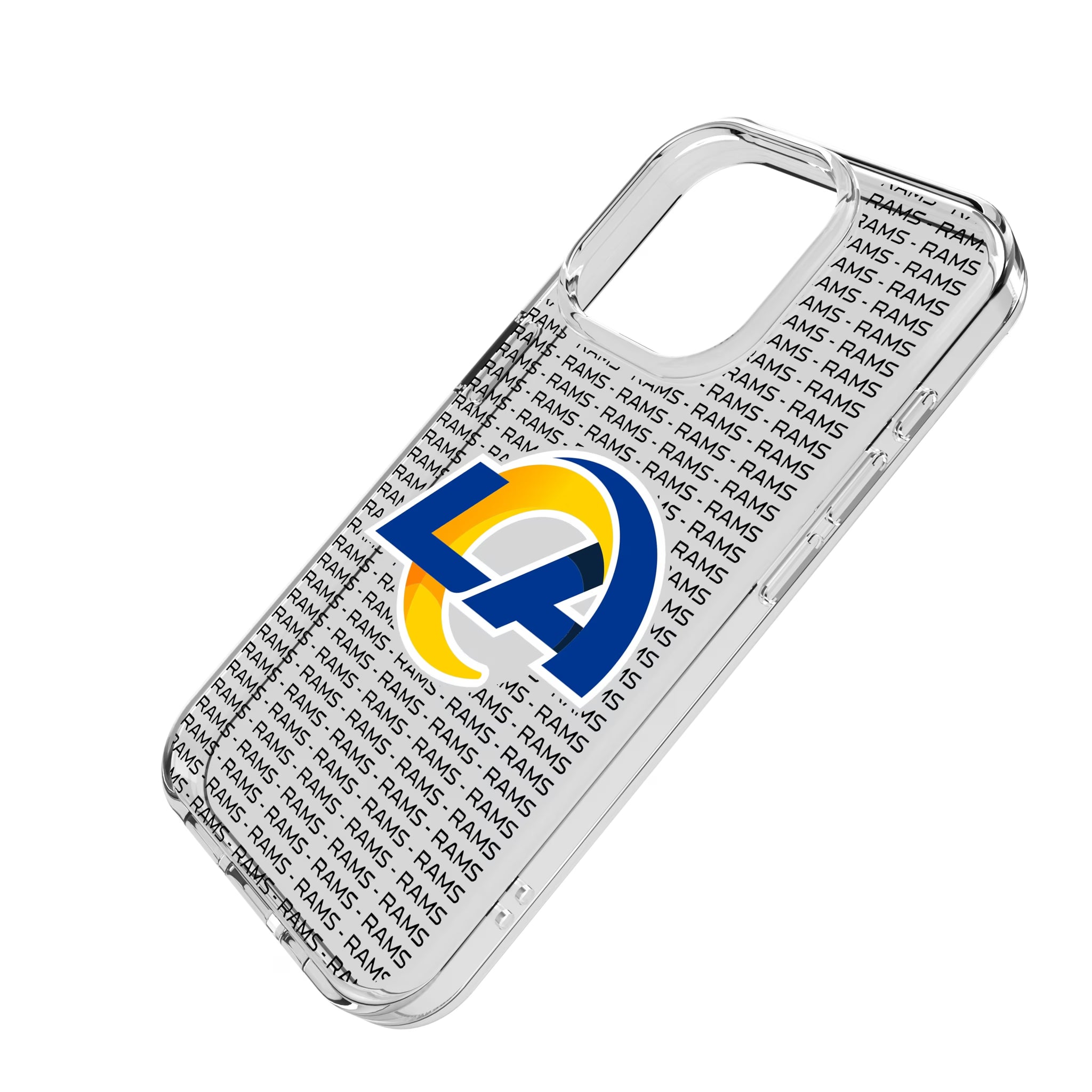 Los Angeles Rams Text Backdrop iPhone Clear Phone Case for Apple iPhone - Isometric View