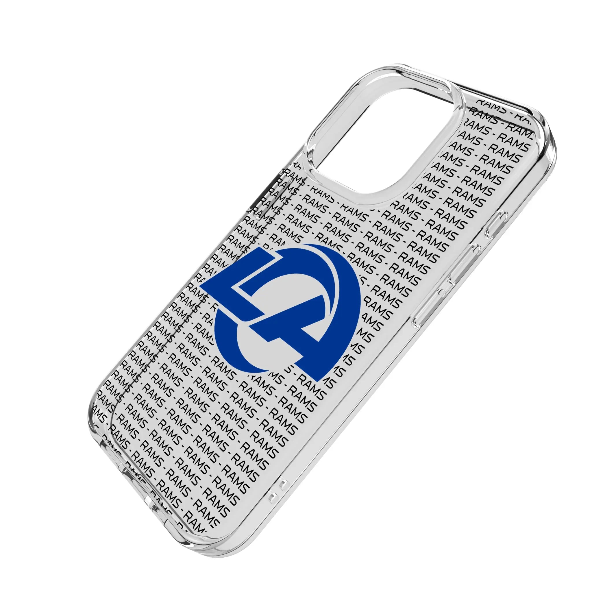 Los Angeles Rams Text Backdrop iPhone Clear Phone Case for Apple iPhone - Isometric View