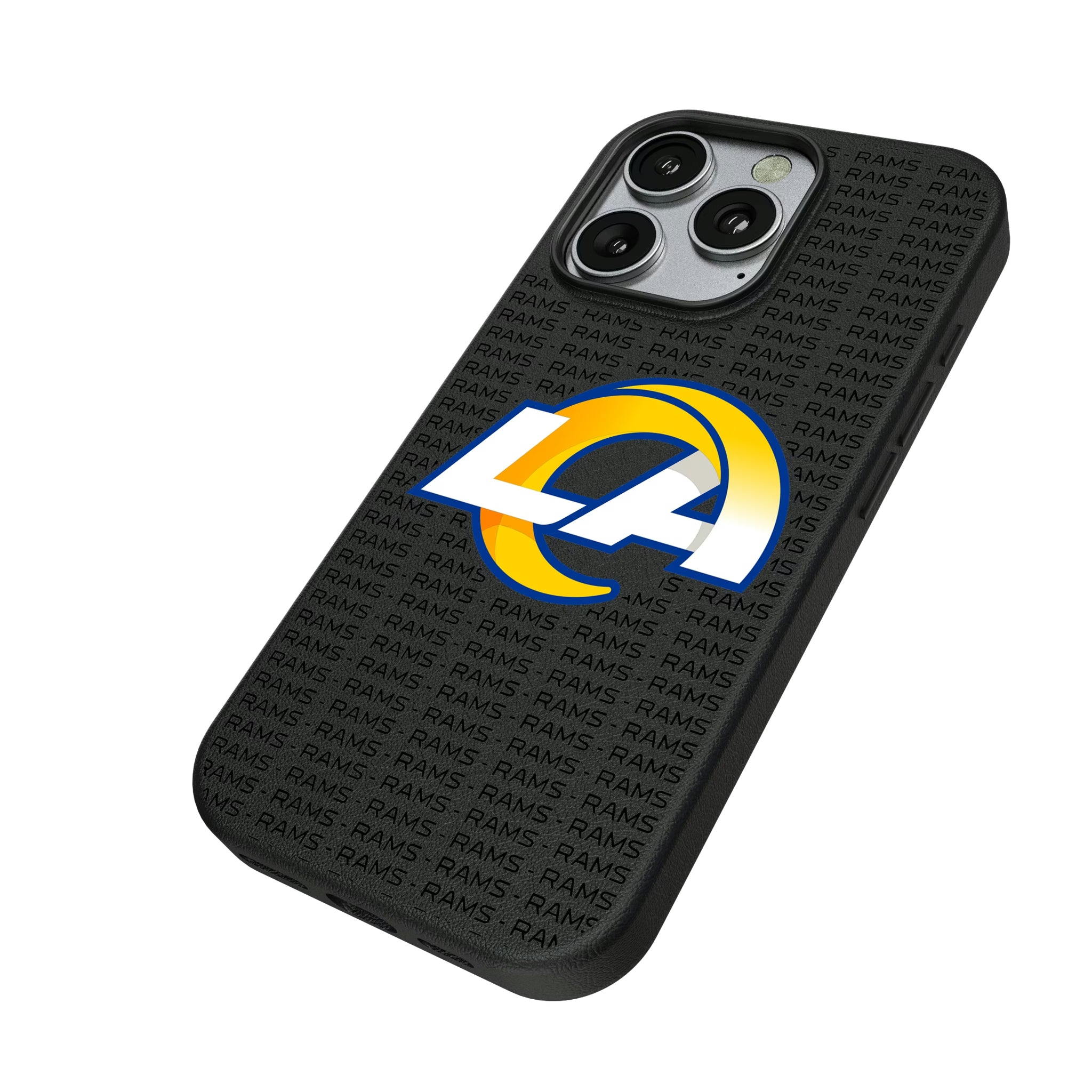 Los Angeles Rams Text Backdrop iPhone MagSafe Compatible Phone Case for Apple iPhone - Isometric View