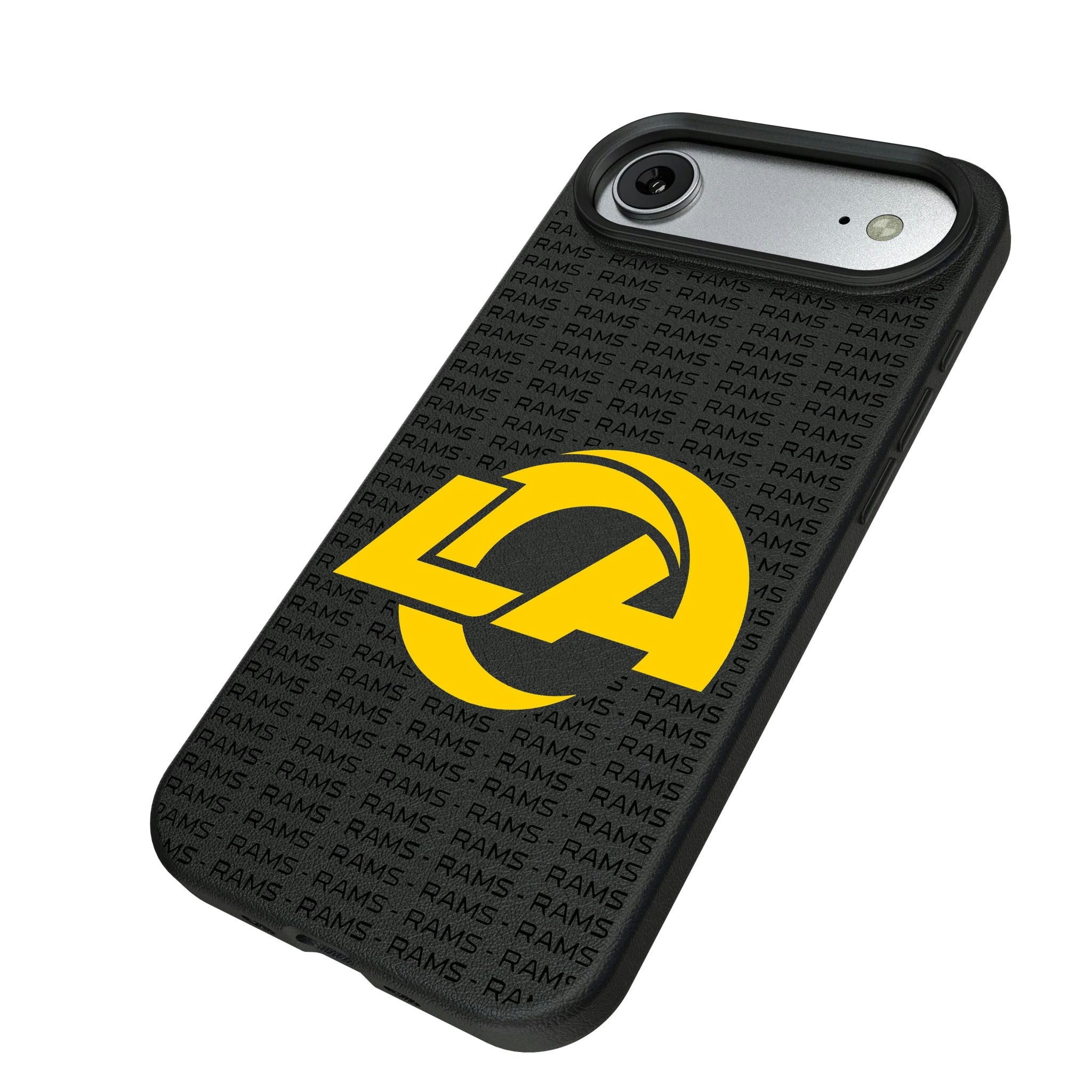 Los Angeles Rams Text Backdrop iPhone MagSafe Compatible Phone Case for Apple iPhone - Isometric View#Device_iPhone Air