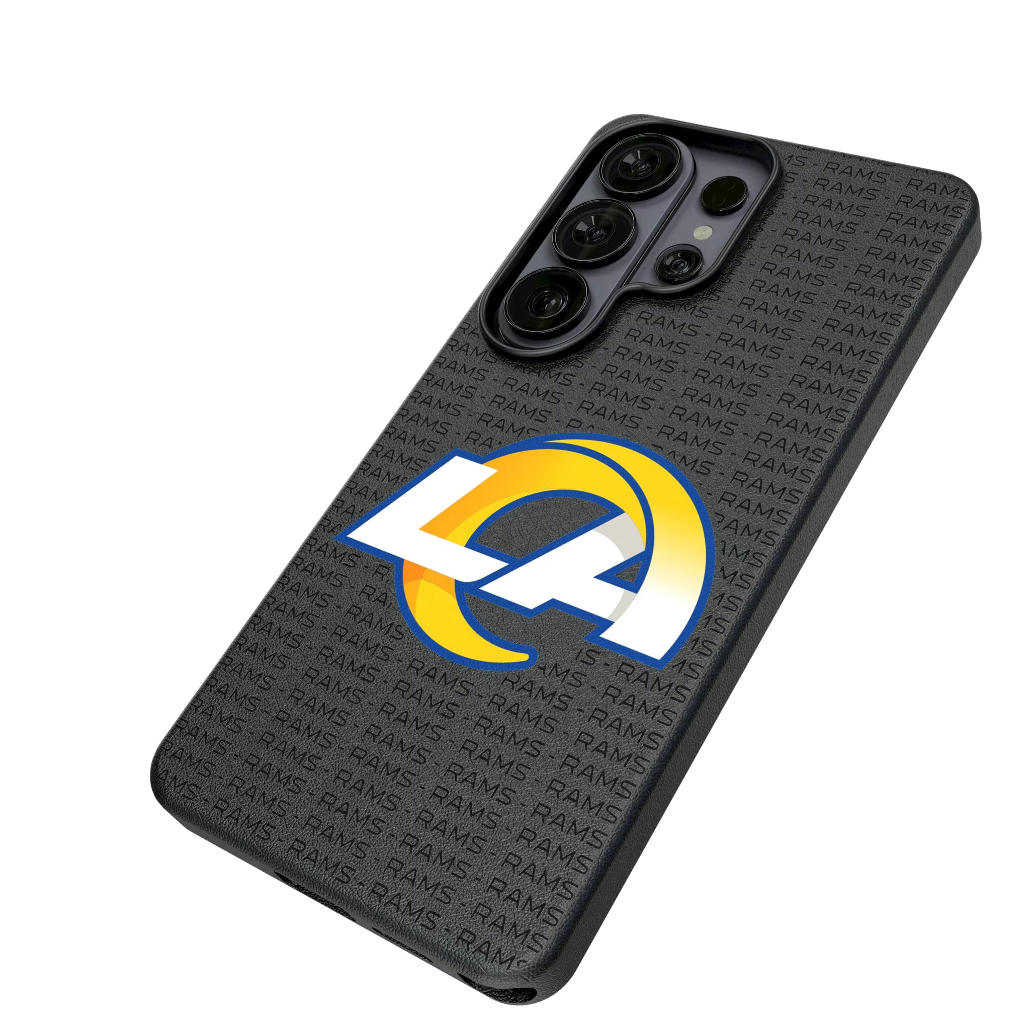 Los Angeles Rams Text Backdrop Galaxy MagSafe Compatible Phone Case for Samsung Galaxy - Isometric View