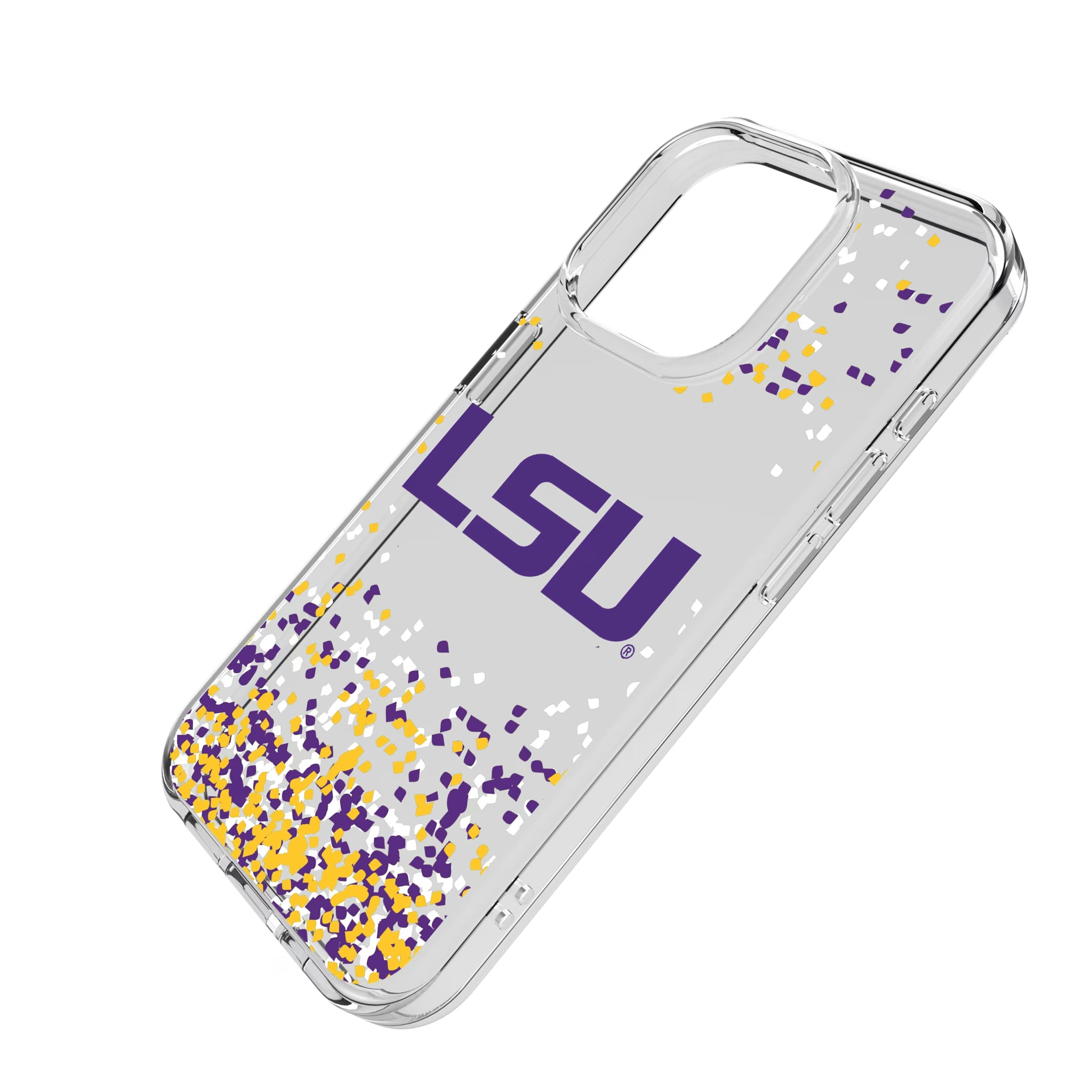 Louisiana State University Tigers Confetti iPhone Clear Phone Case for Apple iPhone - Isometric View