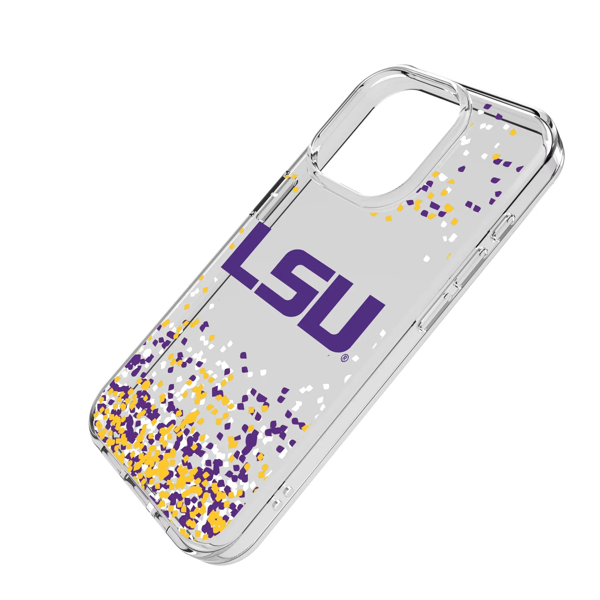 Louisiana State University Tigers Confetti iPhone Clear Phone Case for Apple iPhone - Isometric View