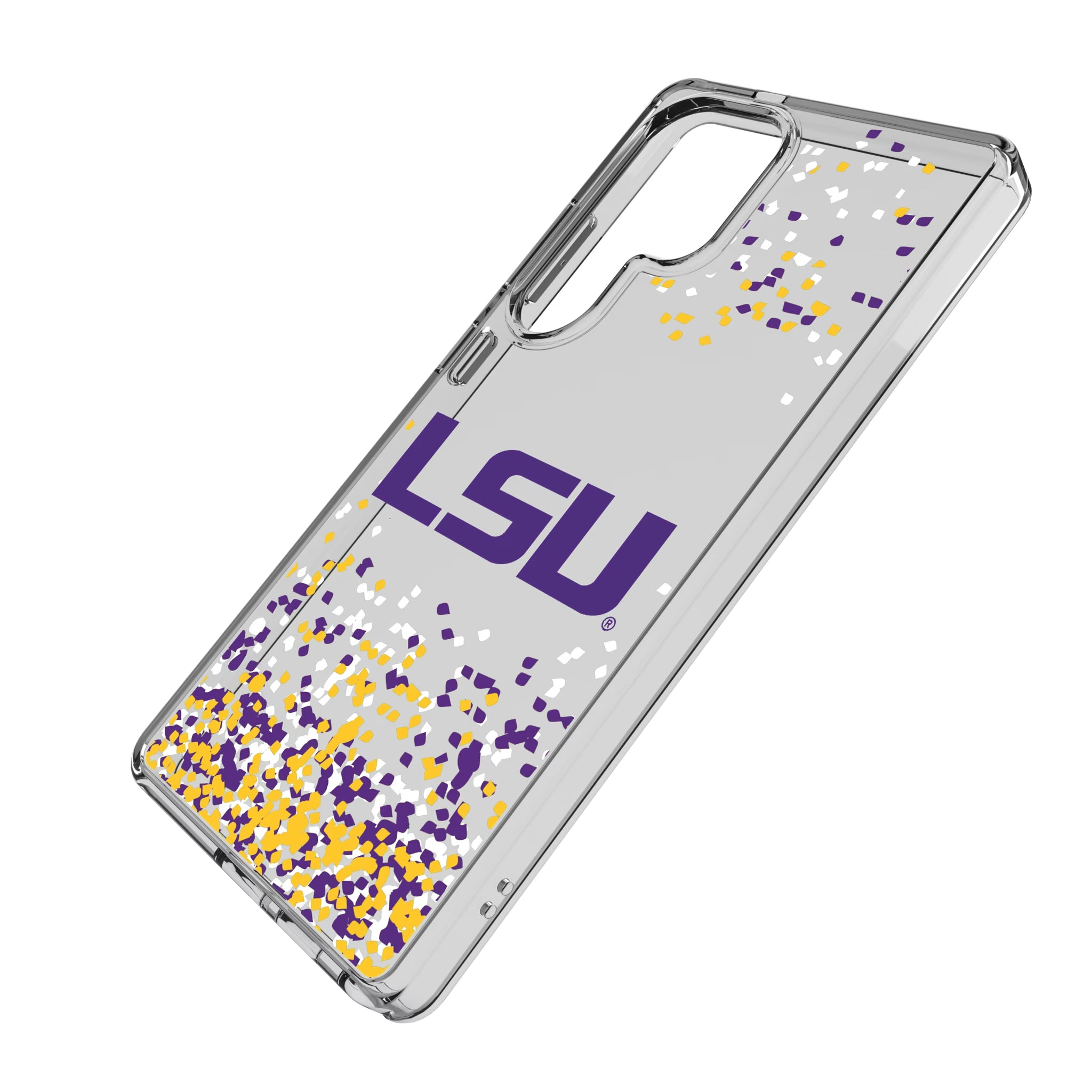 Louisiana State University Tigers Confetti Galaxy Clear Phone Case for Samsung Galaxy - Isometric View