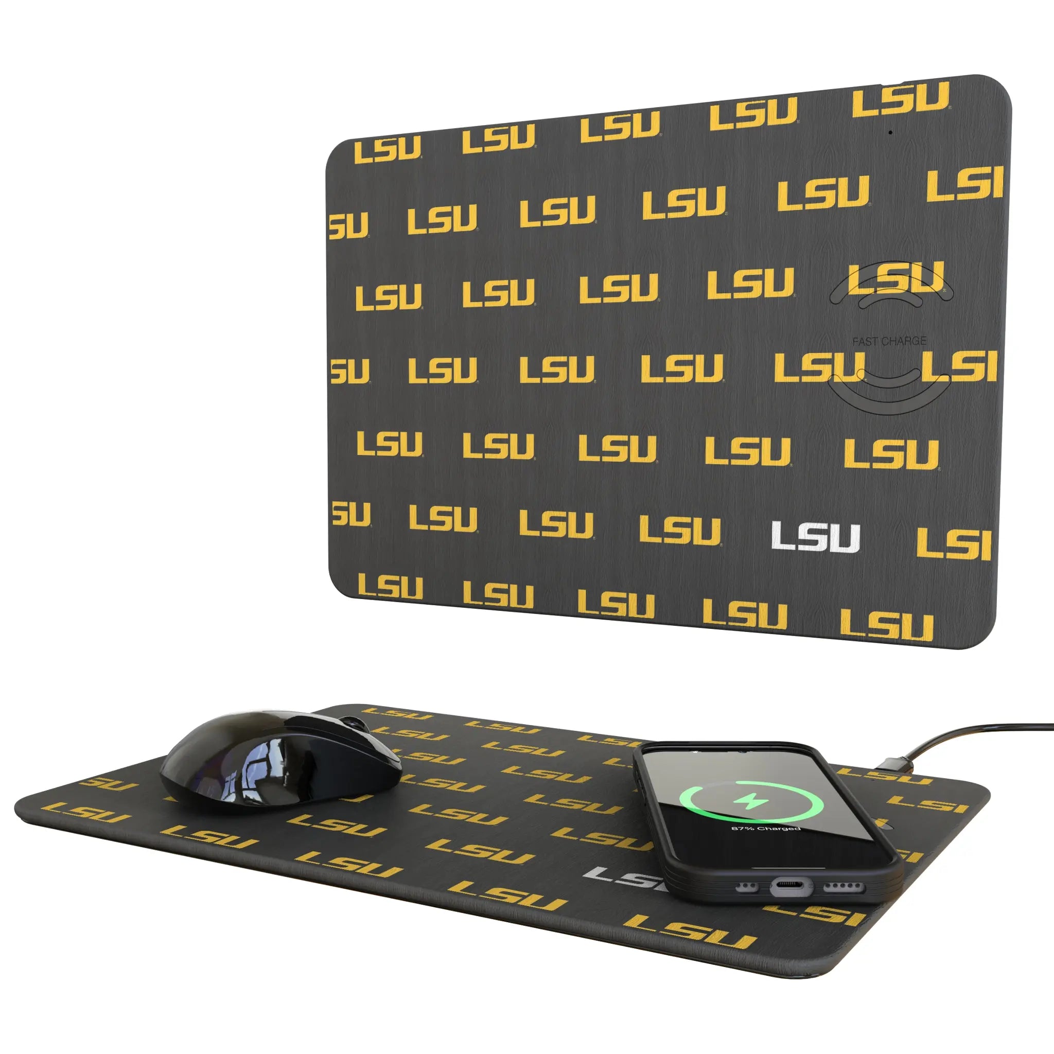 Louisiana State University Tigers Fashion Pattern 15-Watt Wireless Charger and Mouse Pad
