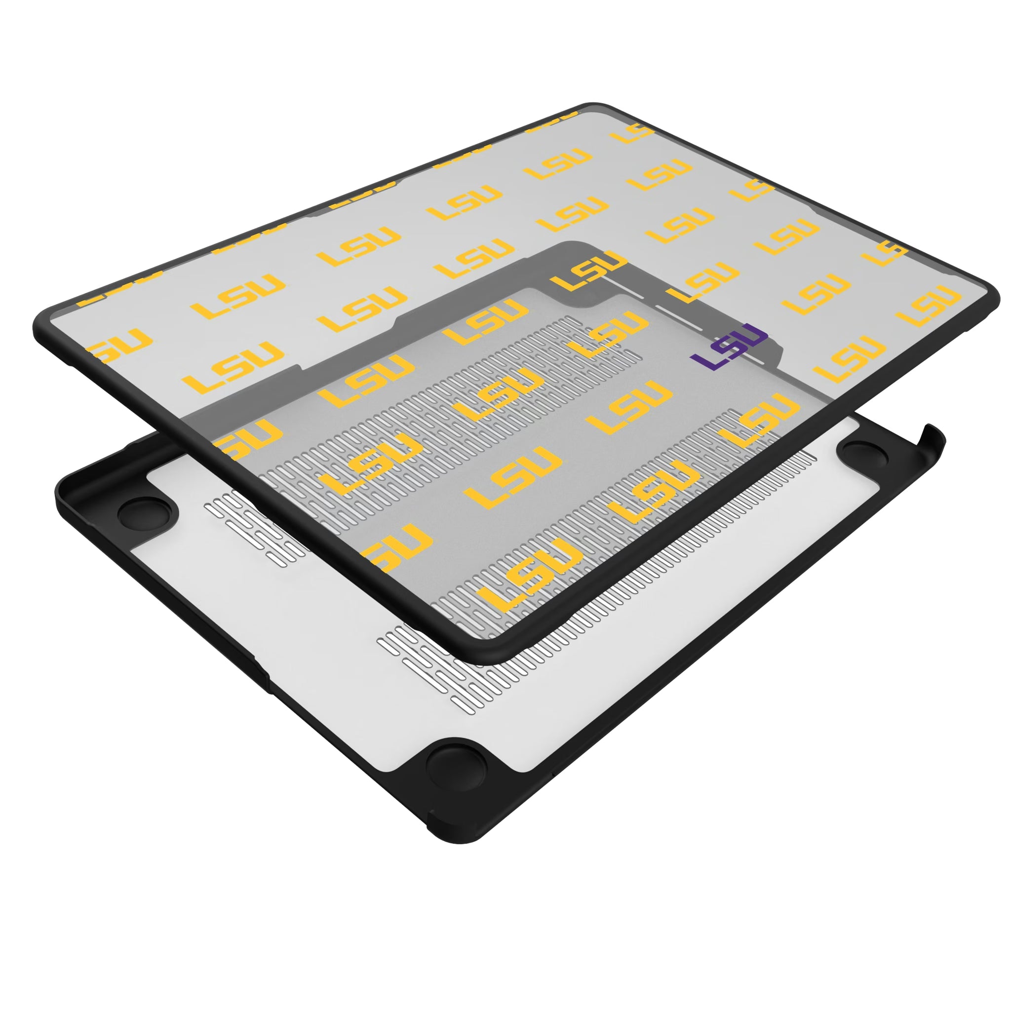 Louisiana State University Tigers Fashion Pattern MacBook Laptop Case for Apple MacBook - Isometric View#Device_MacBook Pro (14-inch, 2021) / MacBook Pro (14-inch, 2023) / MacBook Pro (14-inch, 2024)
