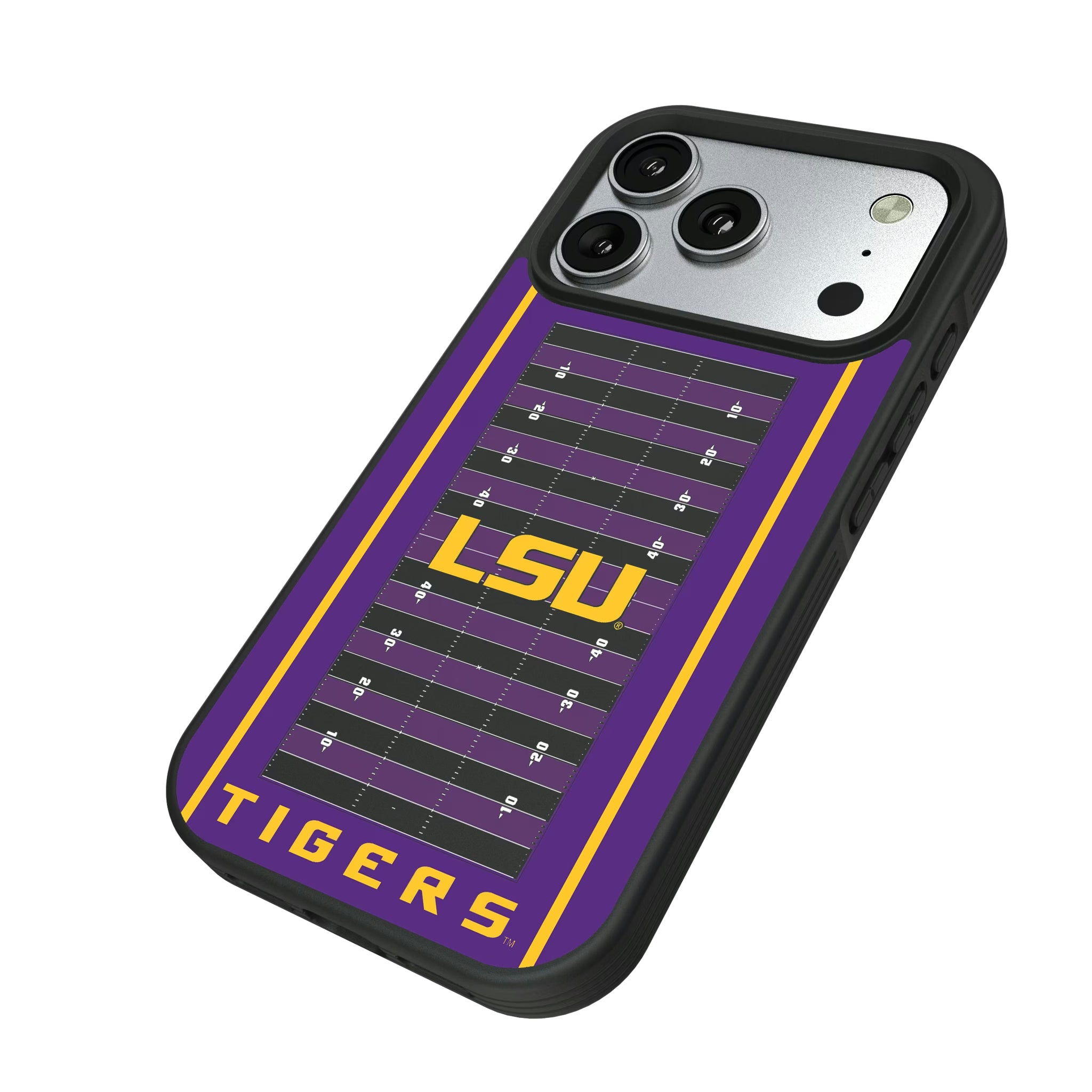 Louisiana State University Tigers Field iPhone Bump Phone Case for Apple iPhone - Isometric View#Device_iPhone 17 Pro