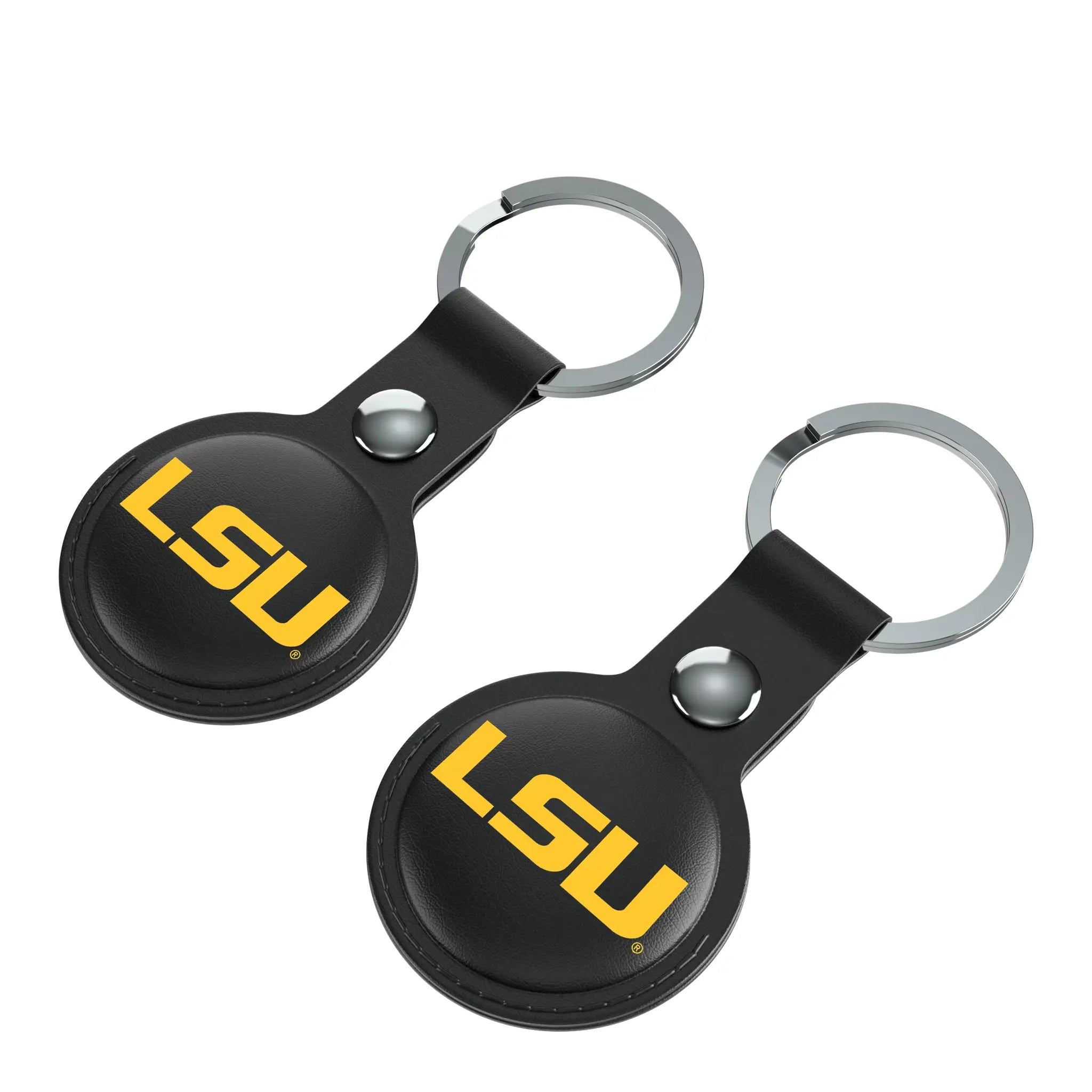 Louisiana State University Tigers Insignia AirTag Black Airtag Holder 2-Pack - Isometric View