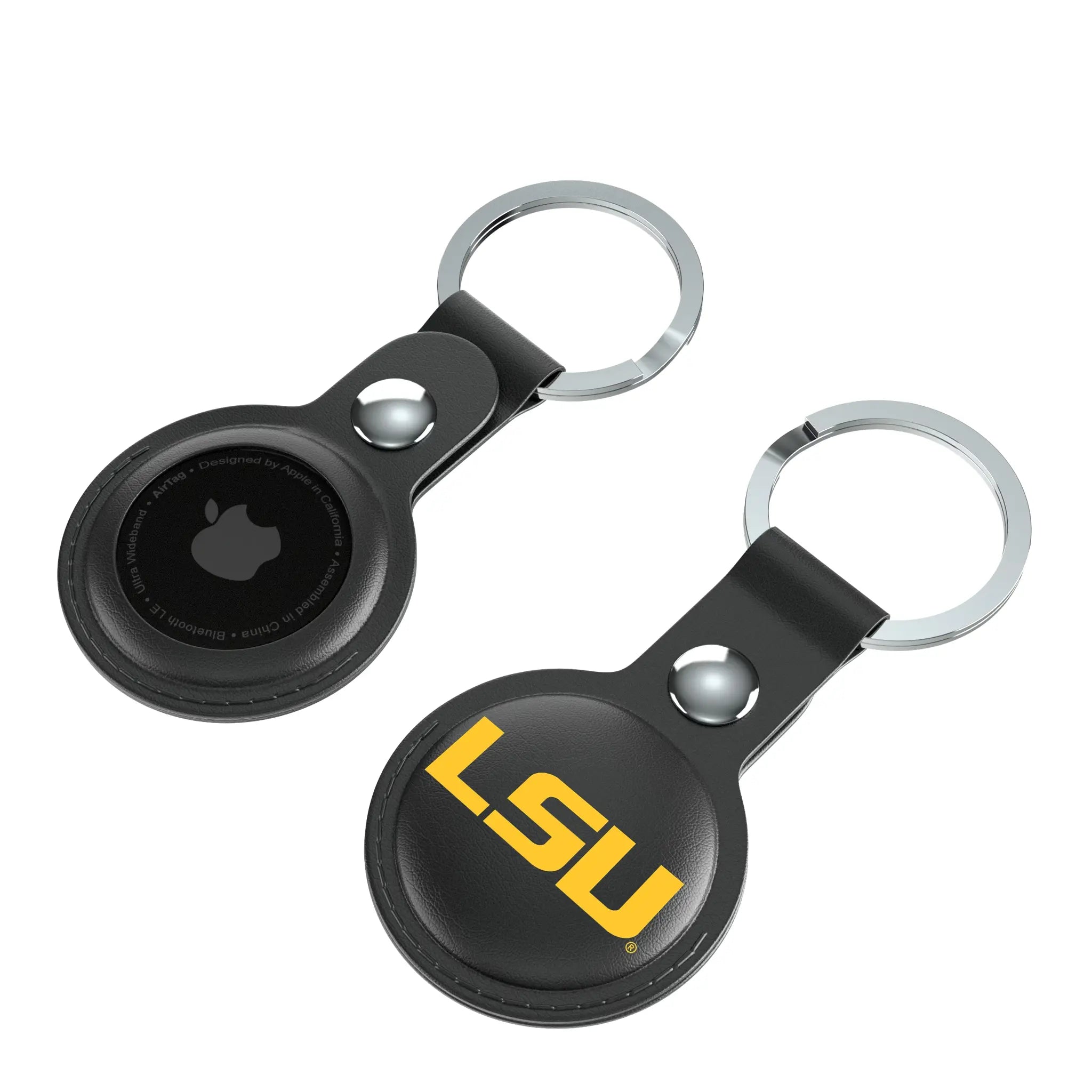 Louisiana State University Tigers Insignia AirTag Black Airtag Holder 2-Pack - Isometric View