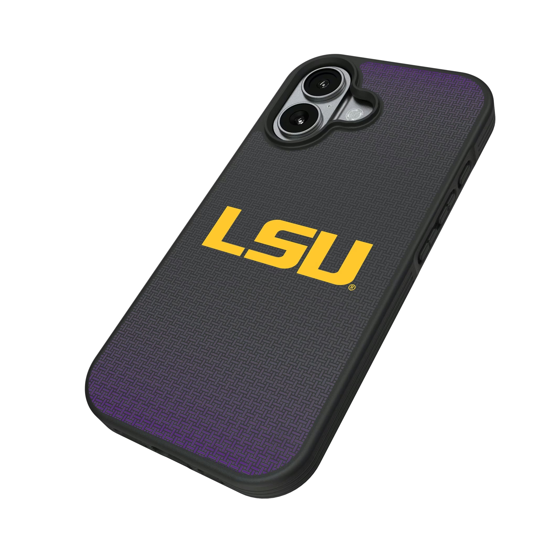 Louisiana State University Tigers Linen iPhone Bump Phone Case for Apple iPhone - Isometric View#Device_iPhone 17