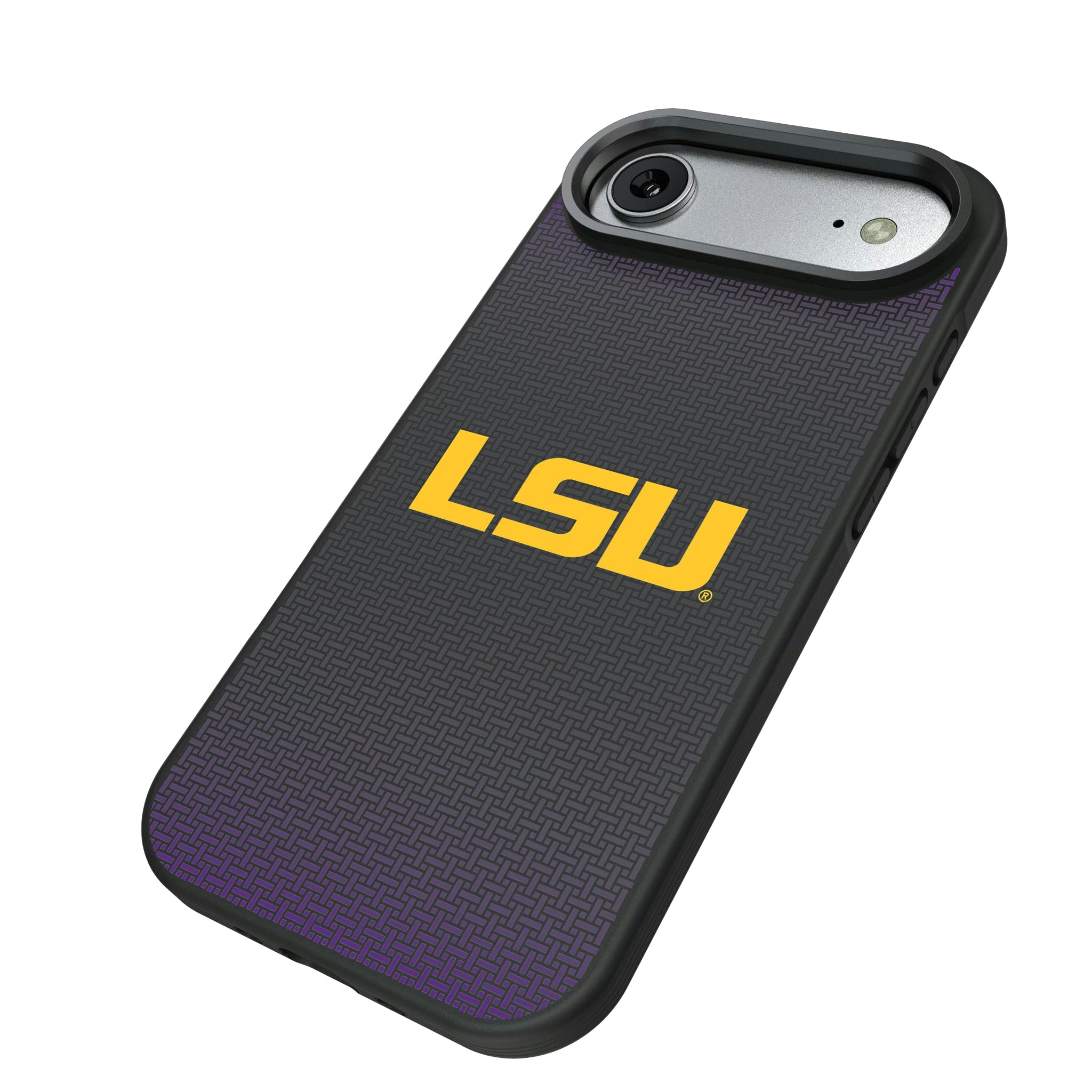 Louisiana State University Tigers Linen iPhone Bump Phone Case for Apple iPhone - Isometric View#Device_iPhone Air