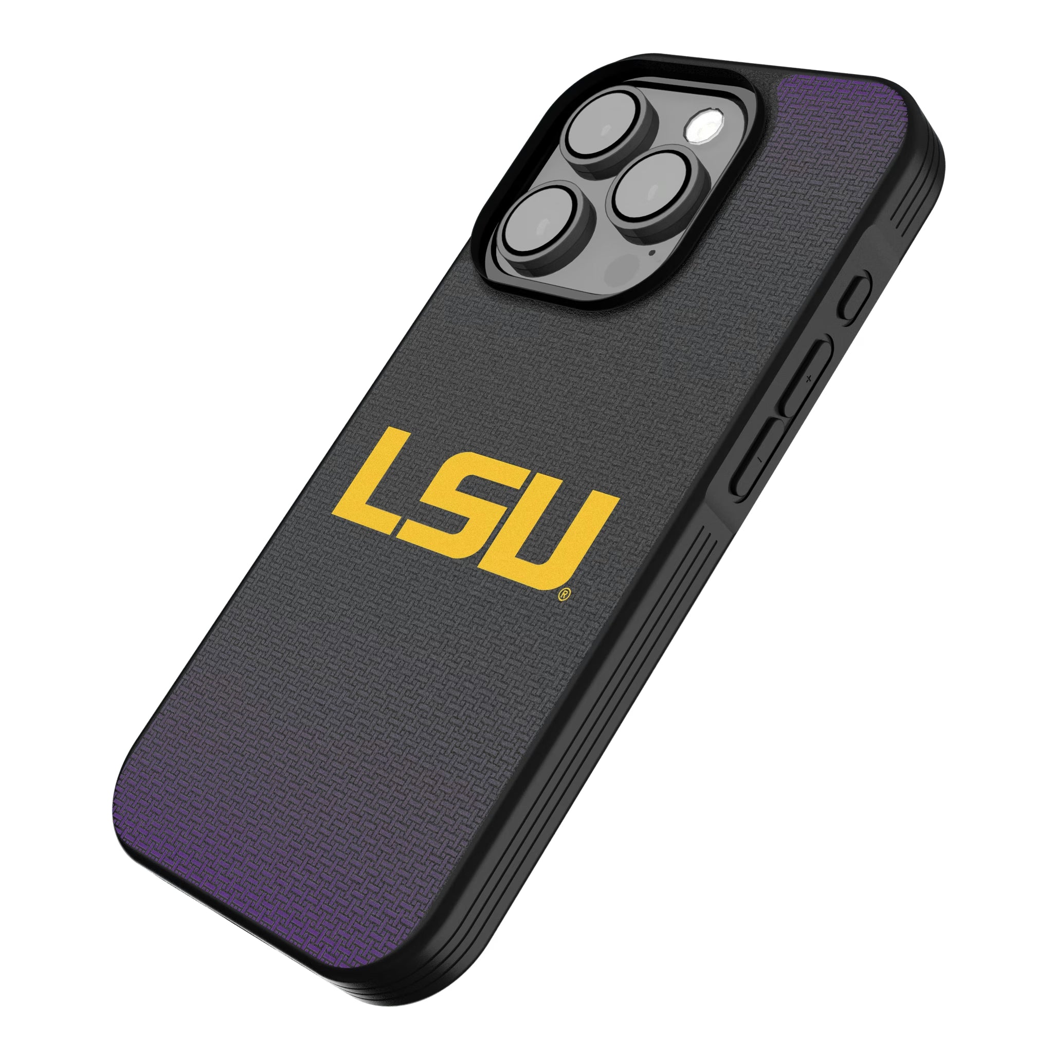 Louisiana State University Tigers Linen iPhone Bump Phone Case for Apple iPhone - Isometric View