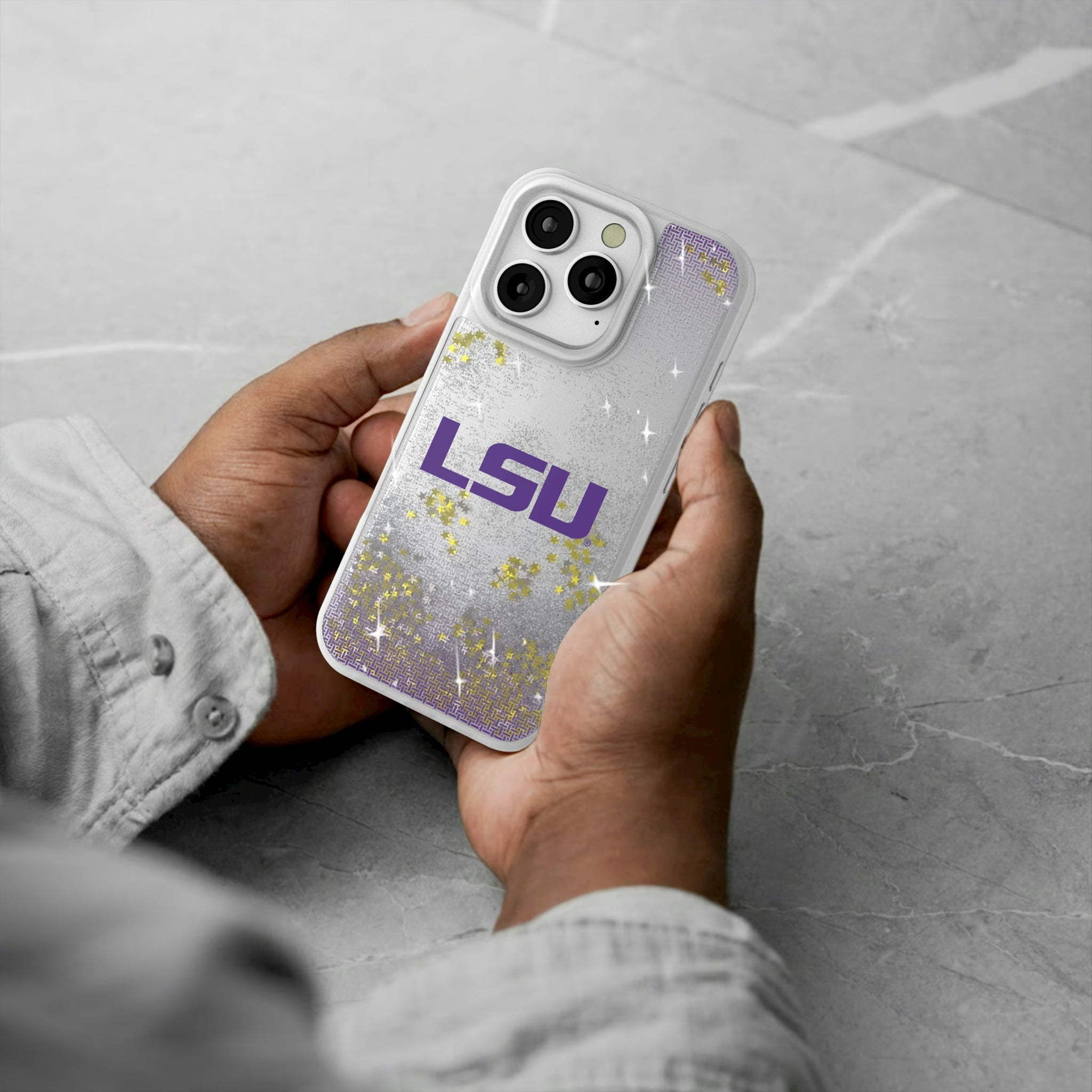 Louisiana State University Tigers Linen iPhone Glitter Phone Case for Apple iPhone - Lifestyle#Device_iPhone 16 Pro