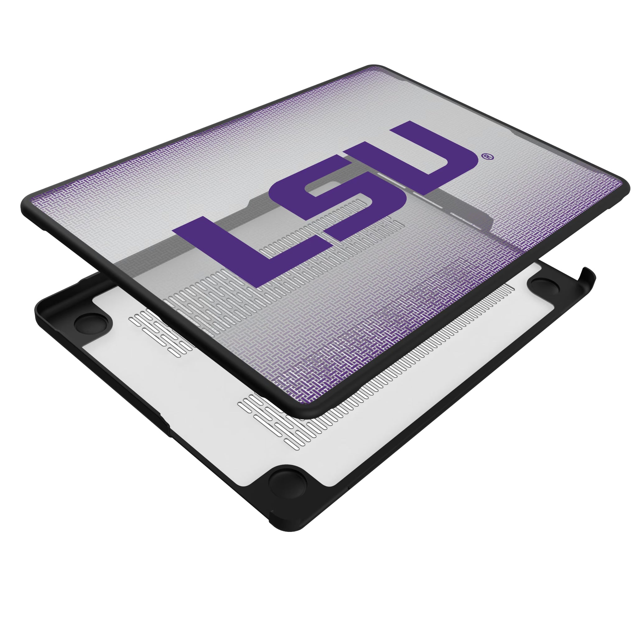 Louisiana State University Tigers Linen MacBook Laptop Case for Apple MacBook - Isometric View#Device_MacBook Pro (14-inch, 2021) / MacBook Pro (14-inch, 2023) / MacBook Pro (14-inch, 2024)