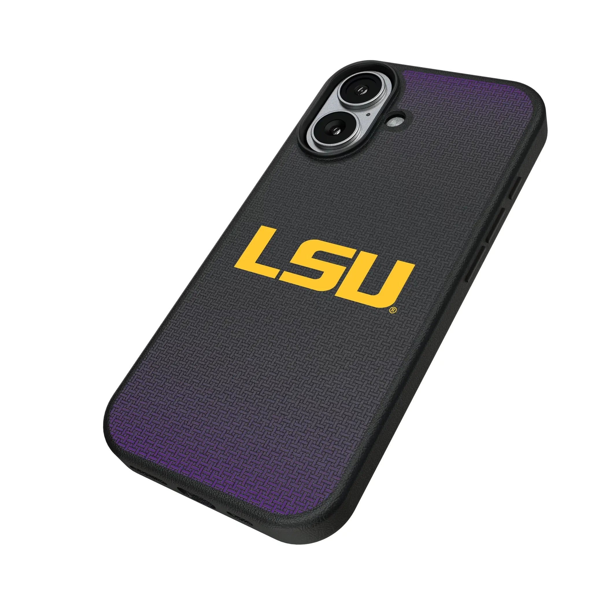 Louisiana State University Tigers Linen iPhone MagSafe Compatible Phone Case for Apple iPhone - Isometric View#Device_iPhone 17
