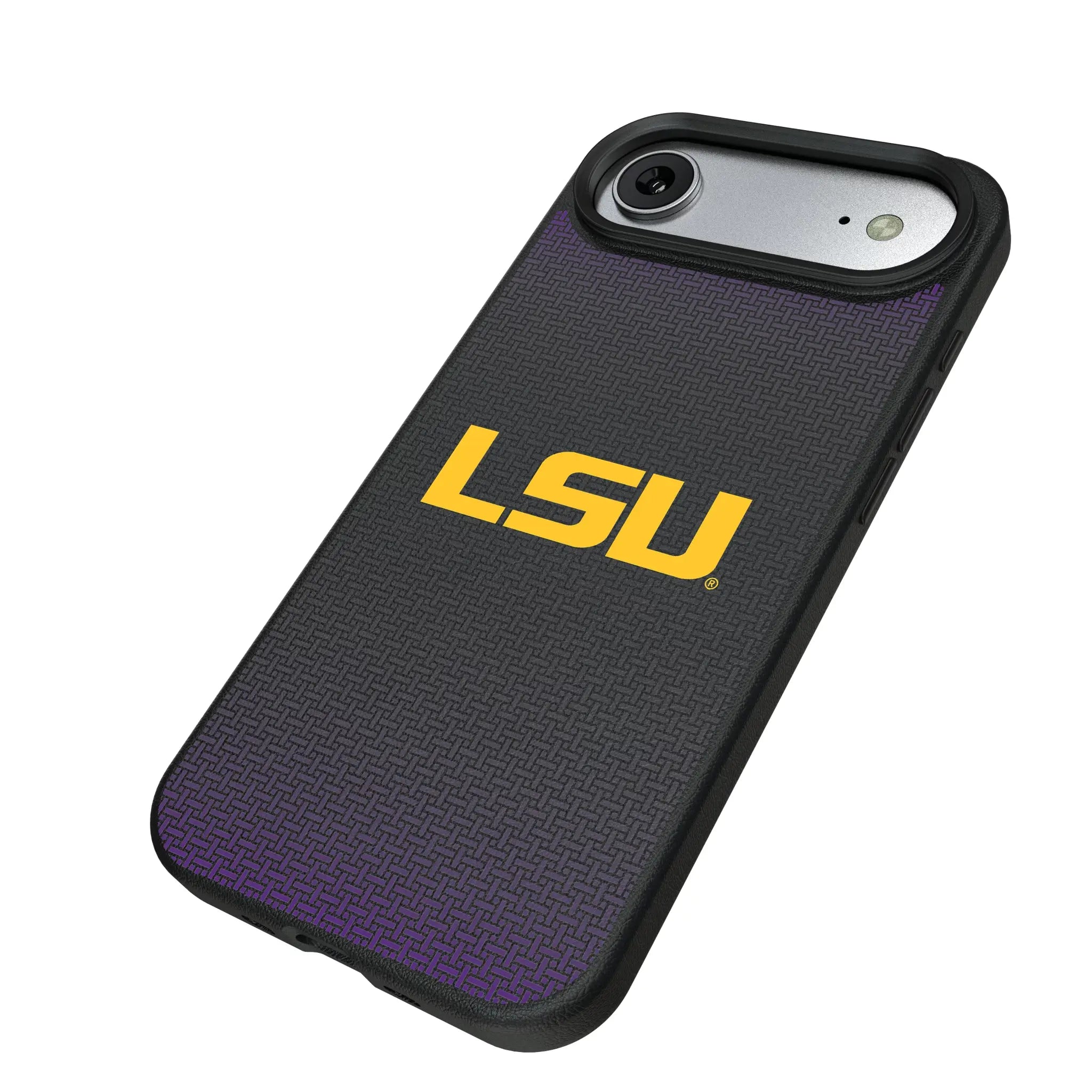 Louisiana State University Tigers Linen iPhone MagSafe Compatible Phone Case for Apple iPhone - Isometric View#Device_iPhone Air