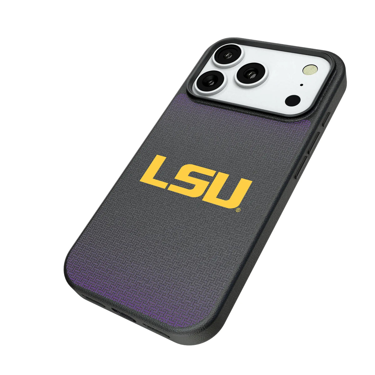 Louisiana State University Tigers Linen iPhone MagSafe Compatible Phone Case for Apple iPhone - Isometric View#Device_iPhone 18 Pro