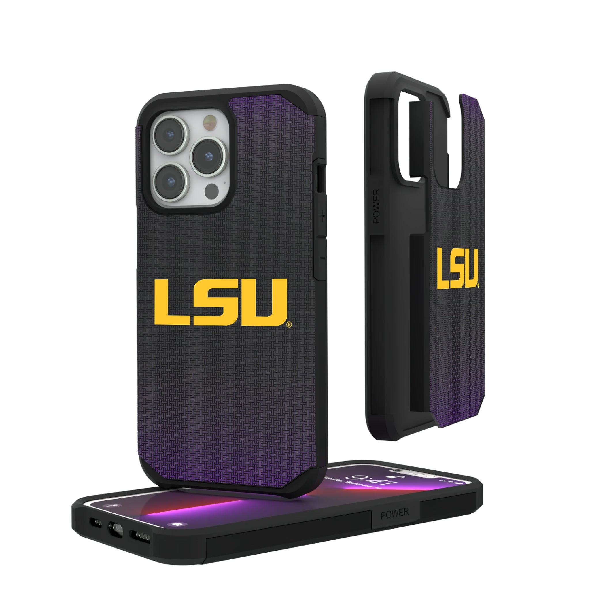 Louisiana State University Tigers Linen iPhone Rugged Phone Case for Apple iPhone#Device_iPhone 13 Pro
