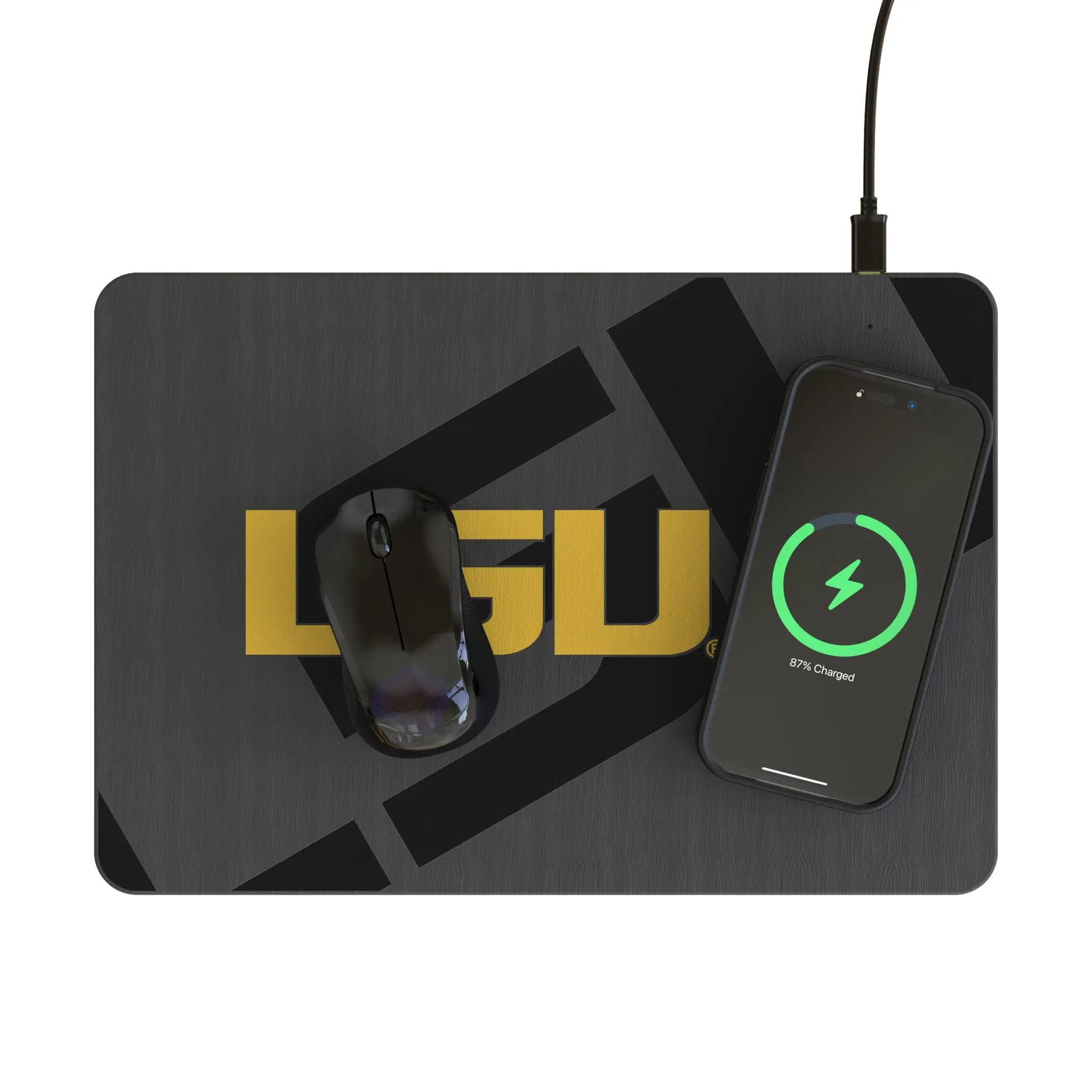 Louisiana State University Tigers Monocolor Tilt 15-Watt Wireless Charger and Mouse Pad - Lifestyle