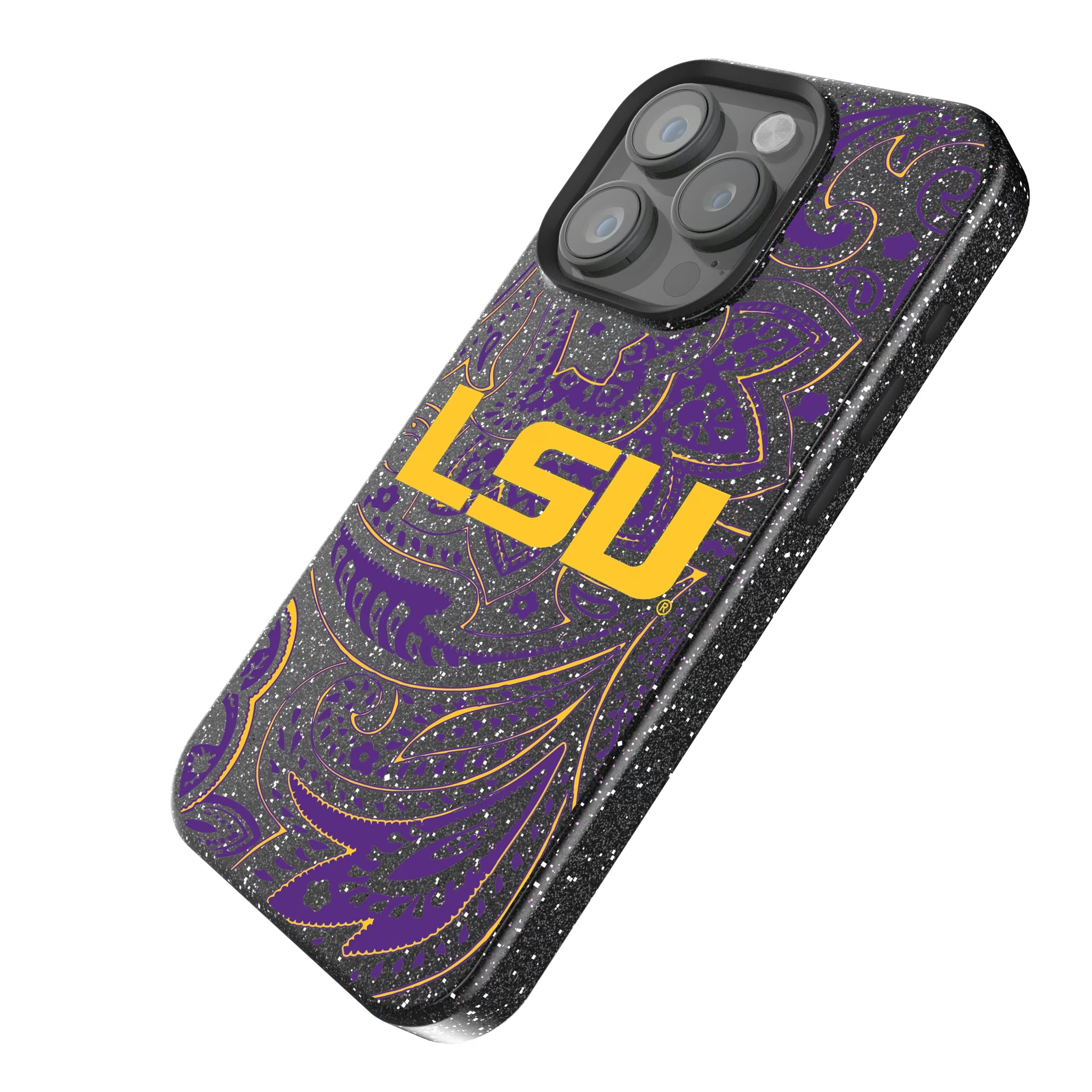 Louisiana State University Tigers Paisley iPhone Bling Phone Case for Apple iPhone - Isometric View