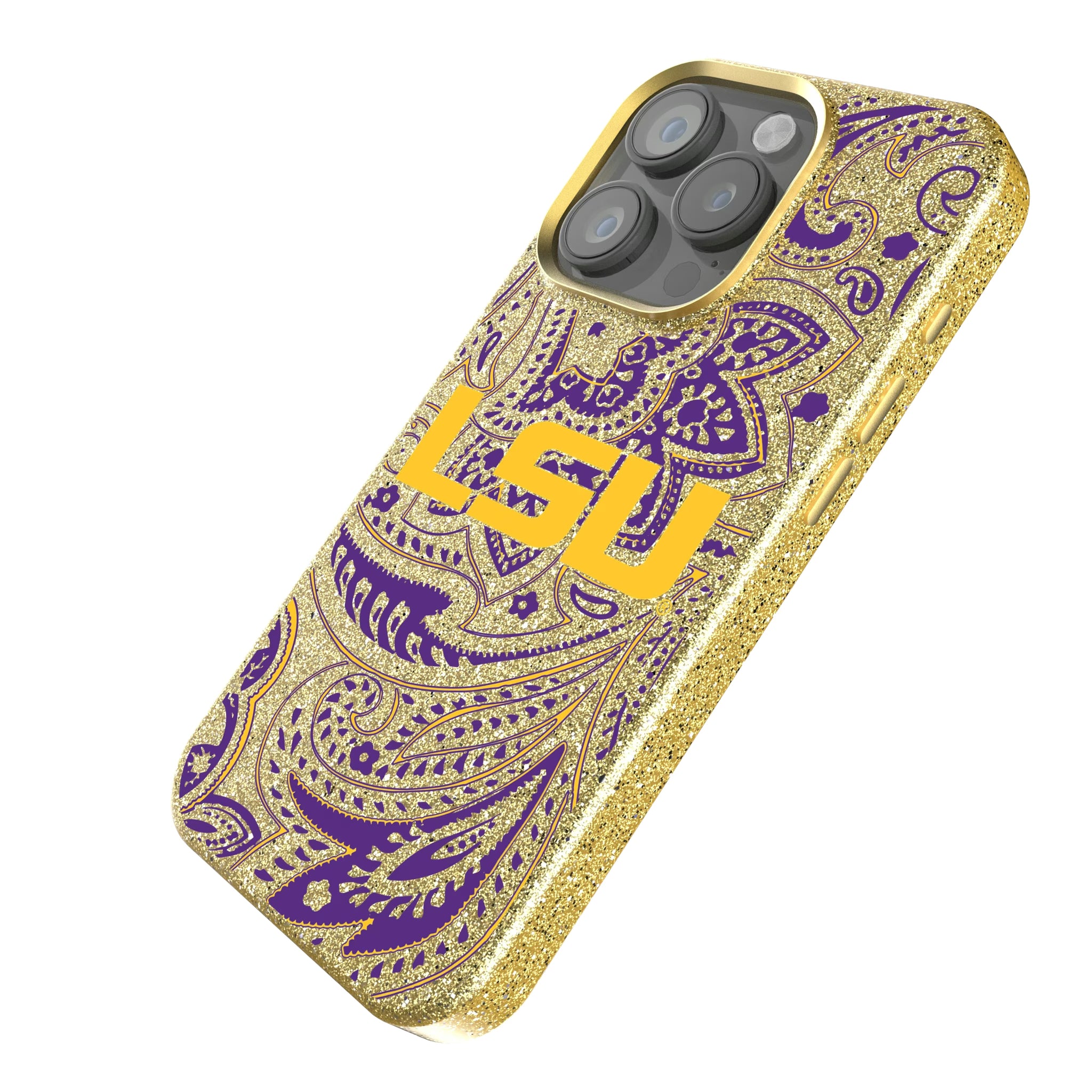 Louisiana State University Tigers Paisley iPhone Bling Phone Case for Apple iPhone - Isometric View