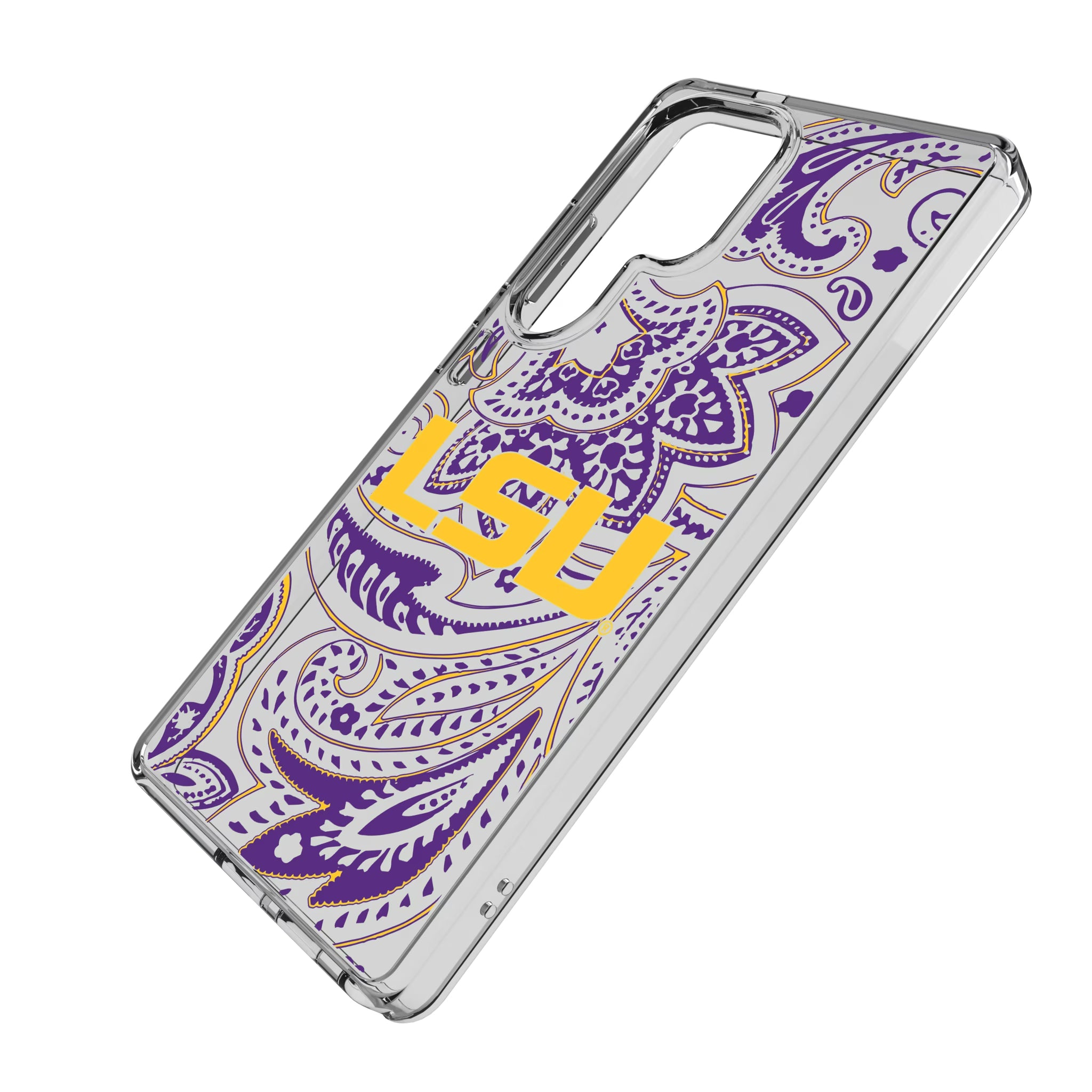 Louisiana State University Tigers Paisley Galaxy Clear Phone Case for Samsung Galaxy - Isometric View